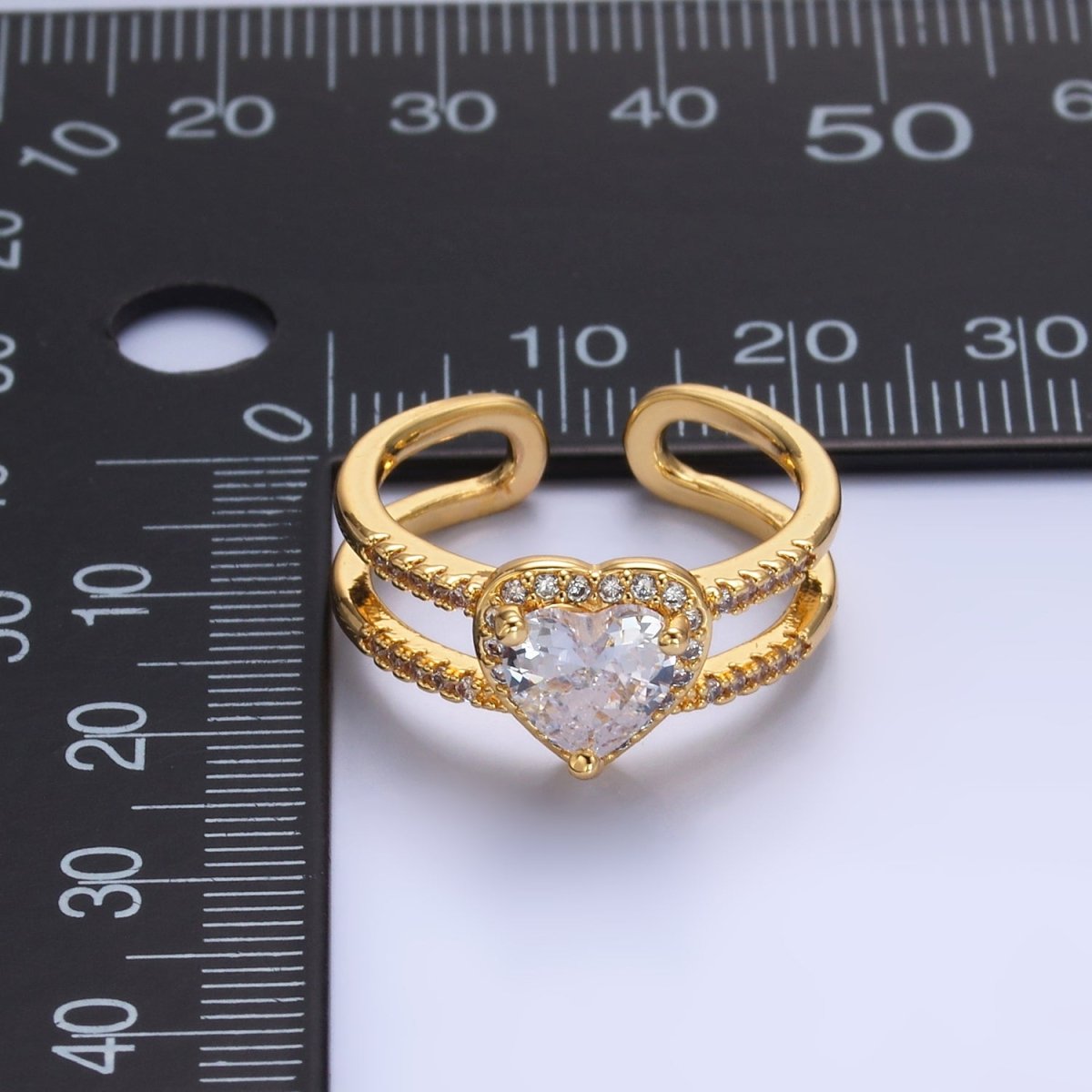 24K Gold Filled Heart CZ Micro Paved Double Band Ring | O546 - DLUXCA