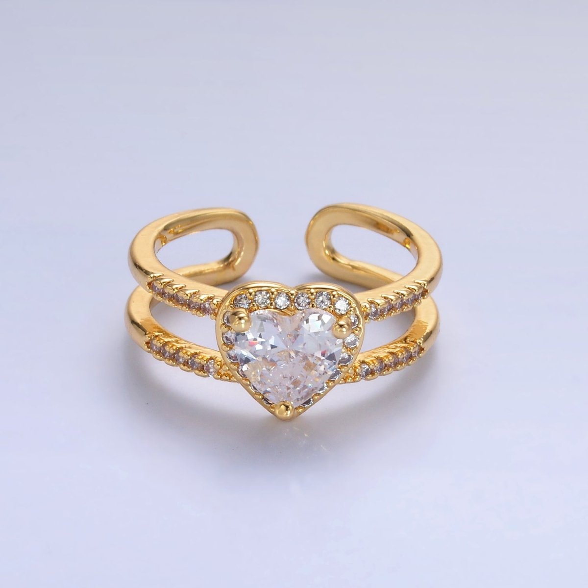 24K Gold Filled Heart CZ Micro Paved Double Band Ring | O546 - DLUXCA