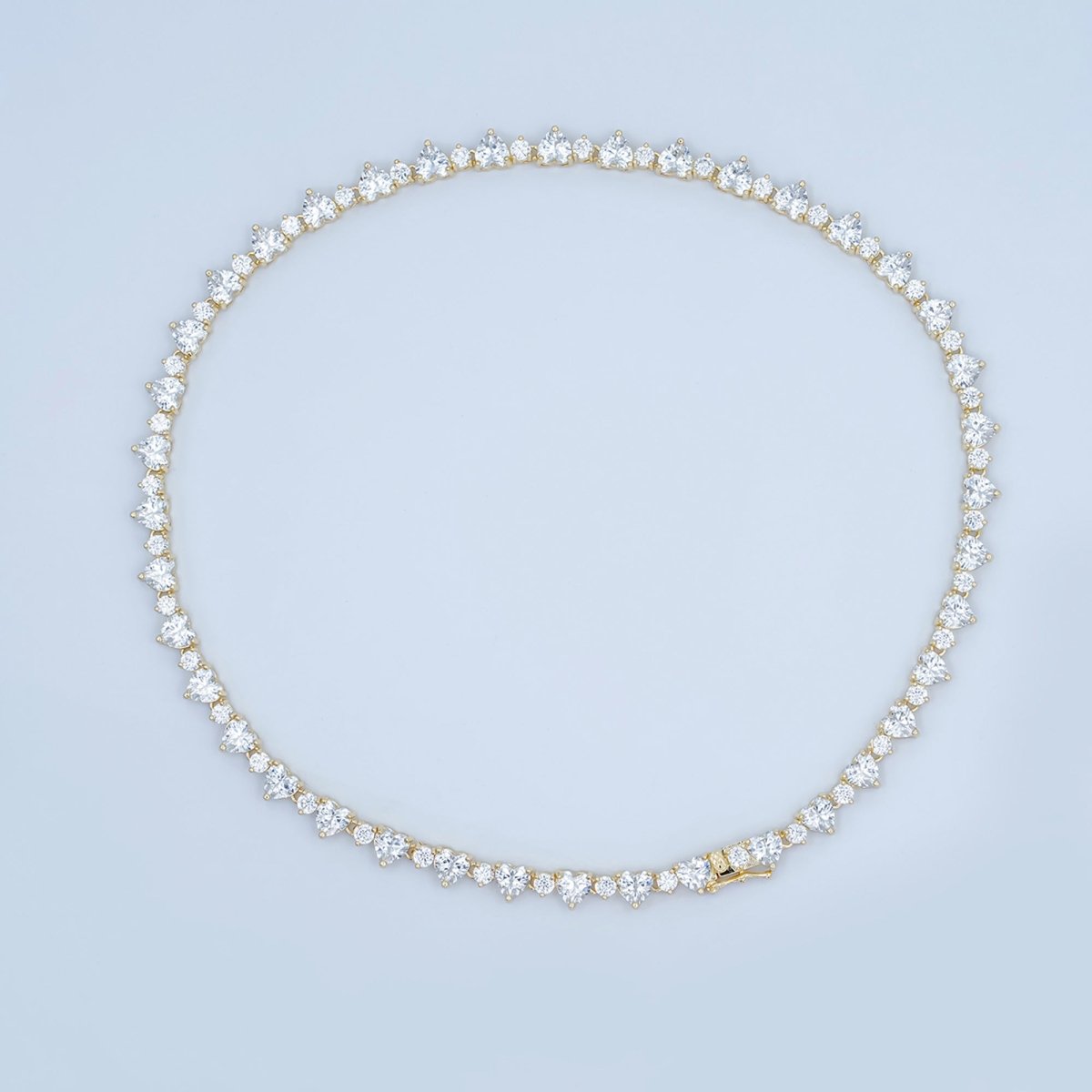 24K Gold Filled Heart CZ Tennis Chain 17 Inch Necklace in Gold & Silver | WA - 2861 WA - 2862 - DLUXCA