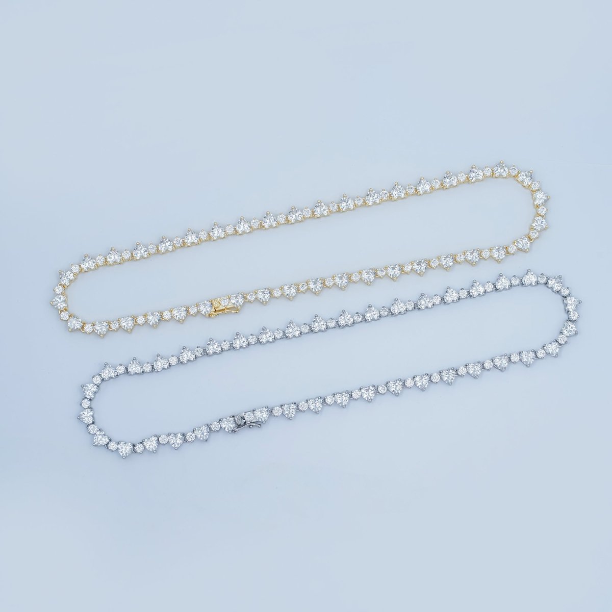 24K Gold Filled Heart CZ Tennis Chain 17 Inch Necklace in Gold & Silver | WA - 2861 WA - 2862 - DLUXCA