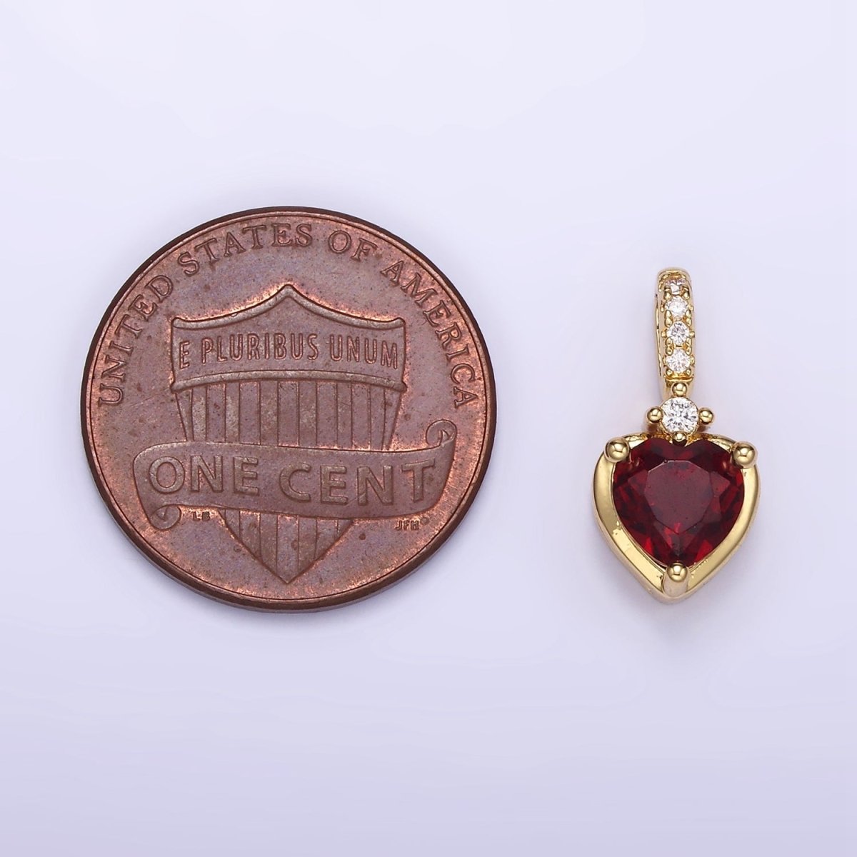 24K Gold Filled Heart Dark Red CZ Micro Paved Bail Pendant | H329 - DLUXCA