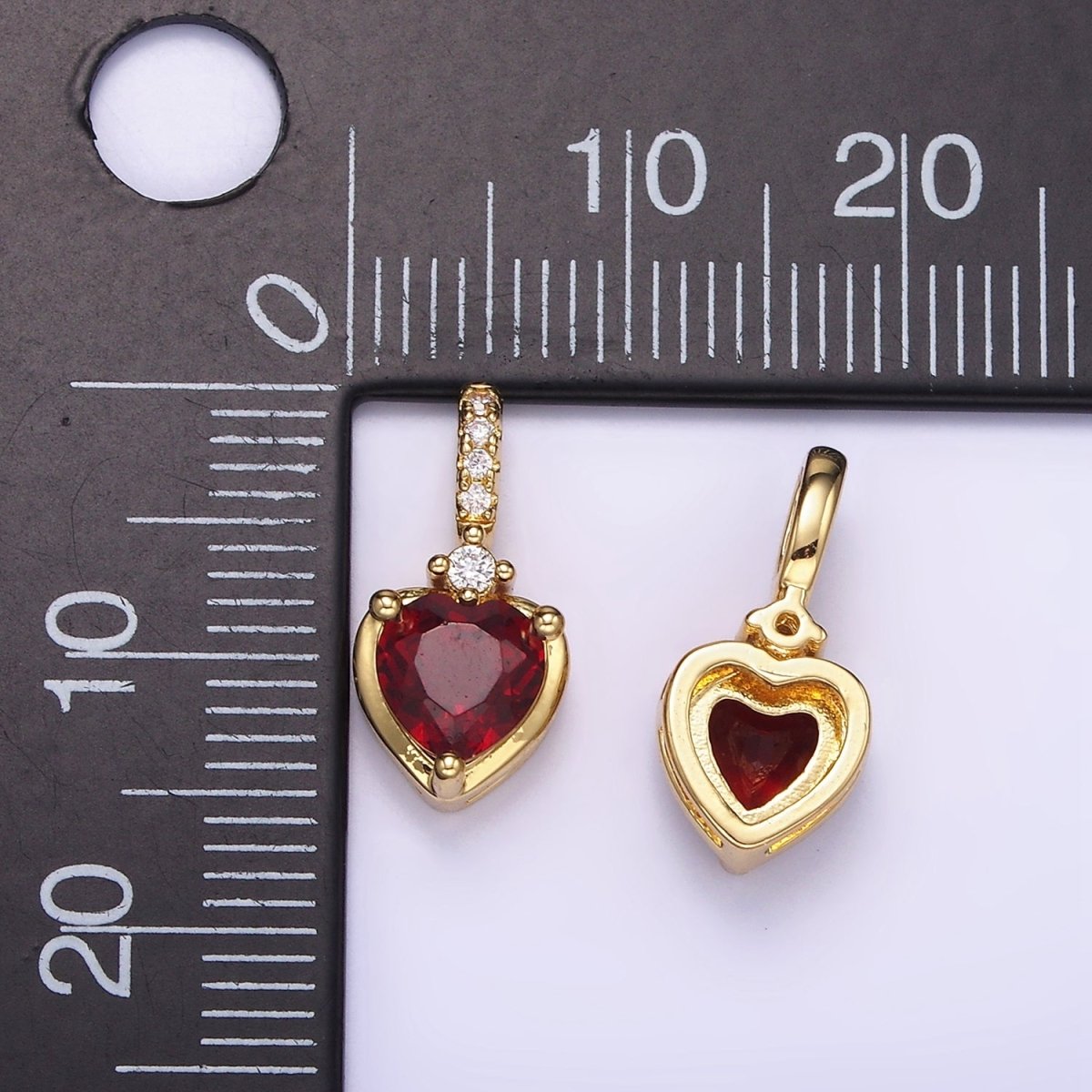 24K Gold Filled Heart Dark Red CZ Micro Paved Bail Pendant | H329 - DLUXCA