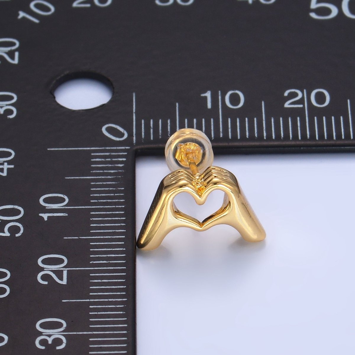 24K Gold Filled Heart Hand Gesture Sign Stud Earrings | P391 - DLUXCA