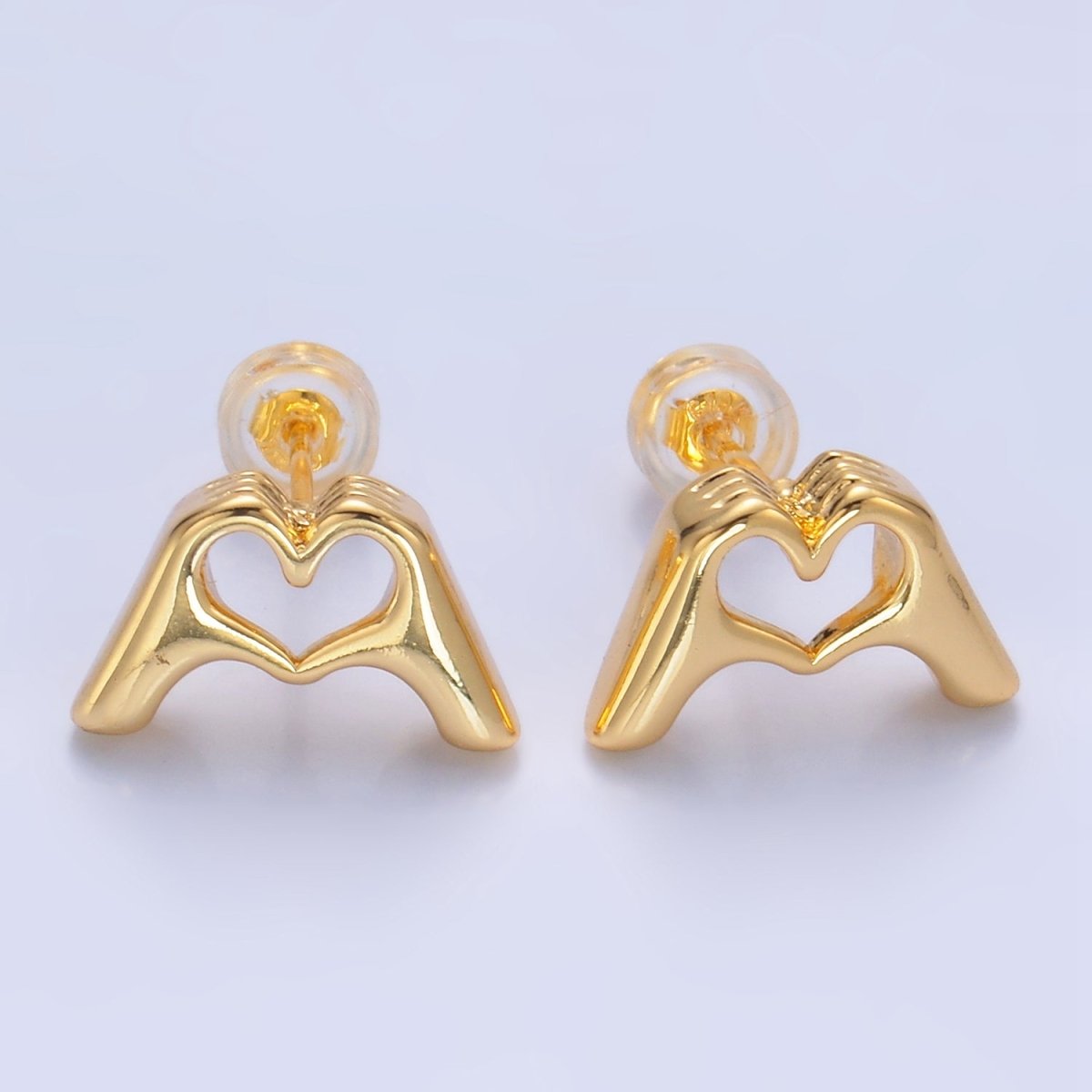 24K Gold Filled Heart Hand Gesture Sign Stud Earrings | P391 - DLUXCA