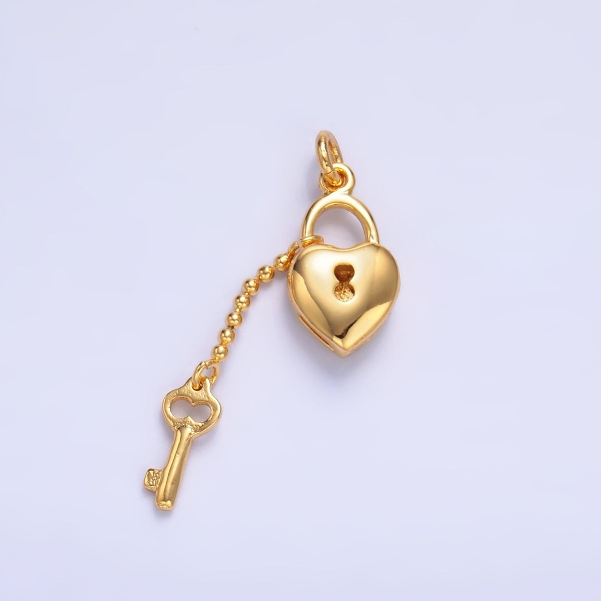 24K Gold Filled Heart Padlock Dotted Key Charm Set | W402 - DLUXCA