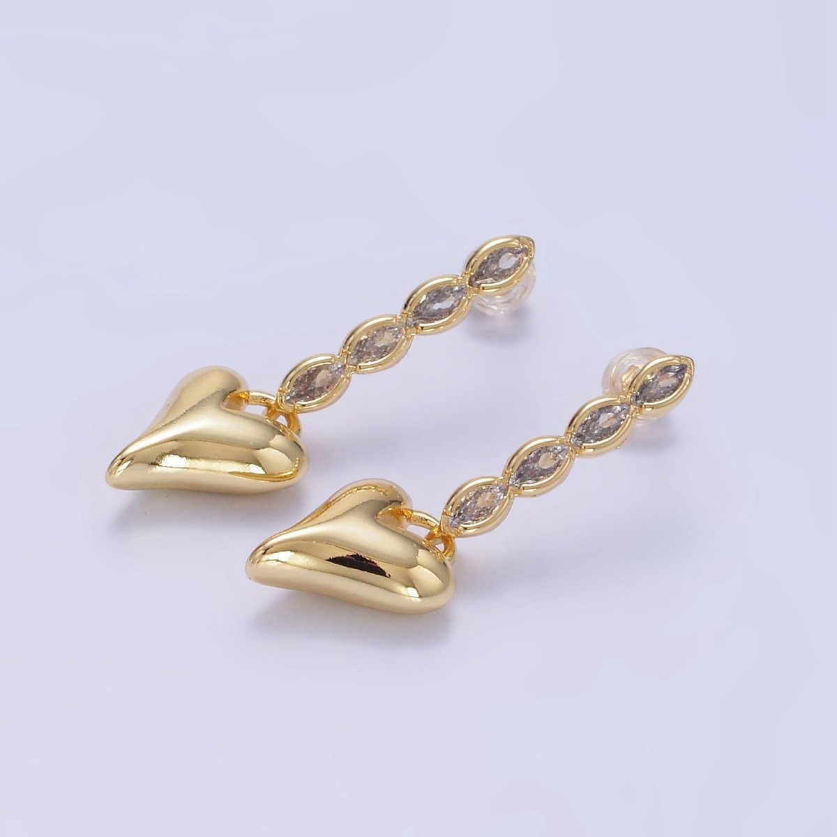 24K Gold Filled Heart Padlock Marquise CZ Drop Stud Earrings | P144 - DLUXCA