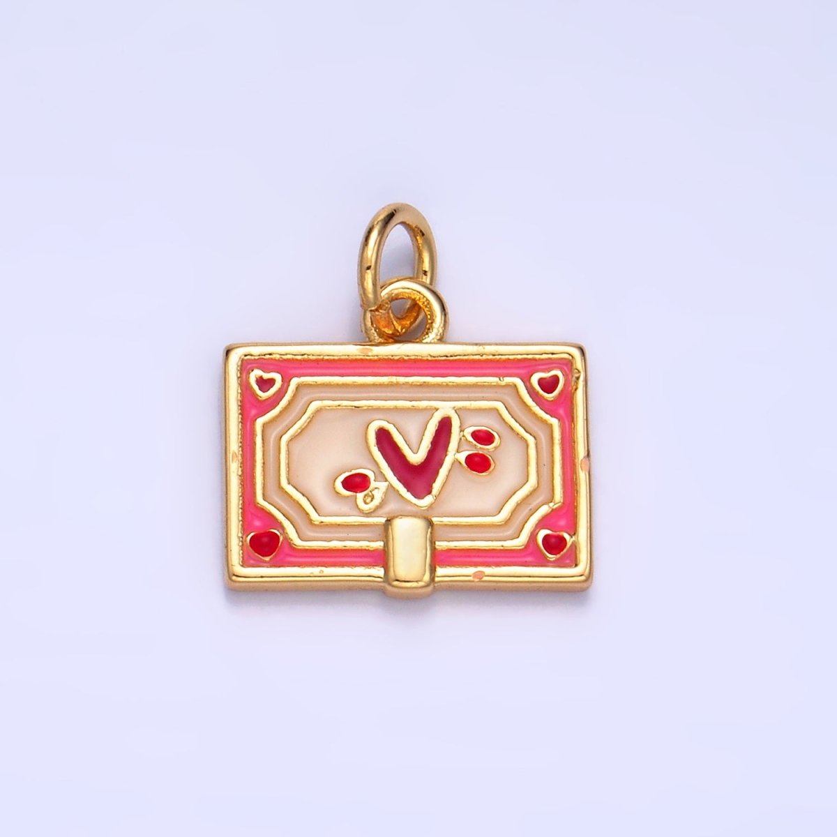 24K Gold Filled Heart Post Card Enamel Charm | W275 - DLUXCA