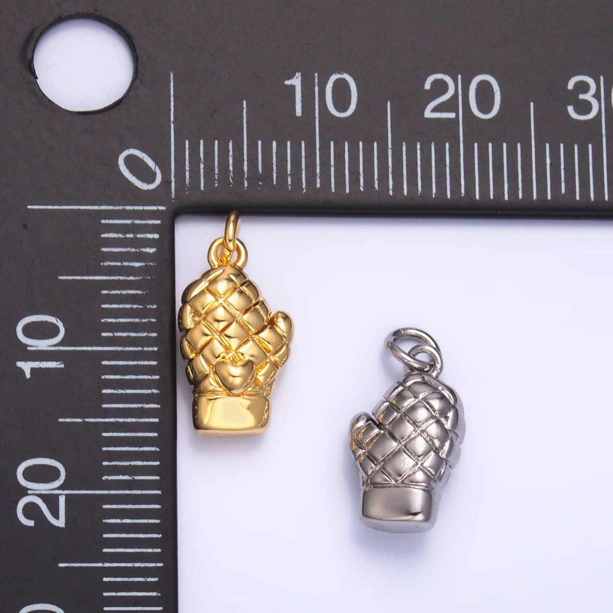 24K Gold Filled Heart Quilted Oven Mitt Glove Charm in Gold & Silver | W314 - DLUXCA