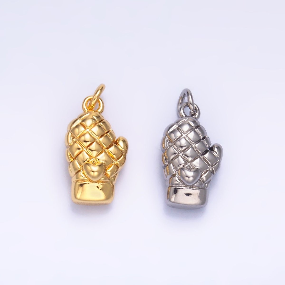 24K Gold Filled Heart Quilted Oven Mitt Glove Charm in Gold & Silver | W314 - DLUXCA