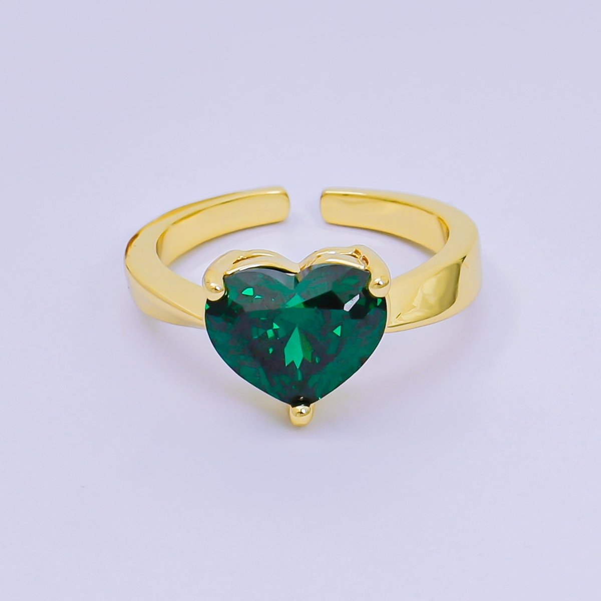 24K Gold Filled Heart - Shaped CZ Classic Love Solitaire Adjustable Ring in Green, Peach, & Pink | O - 033 O - 063 O - 073 O - 084, O - 104 - O - 106, O - 108, O - 110 - O - 114, O - 116 - DLUXCA