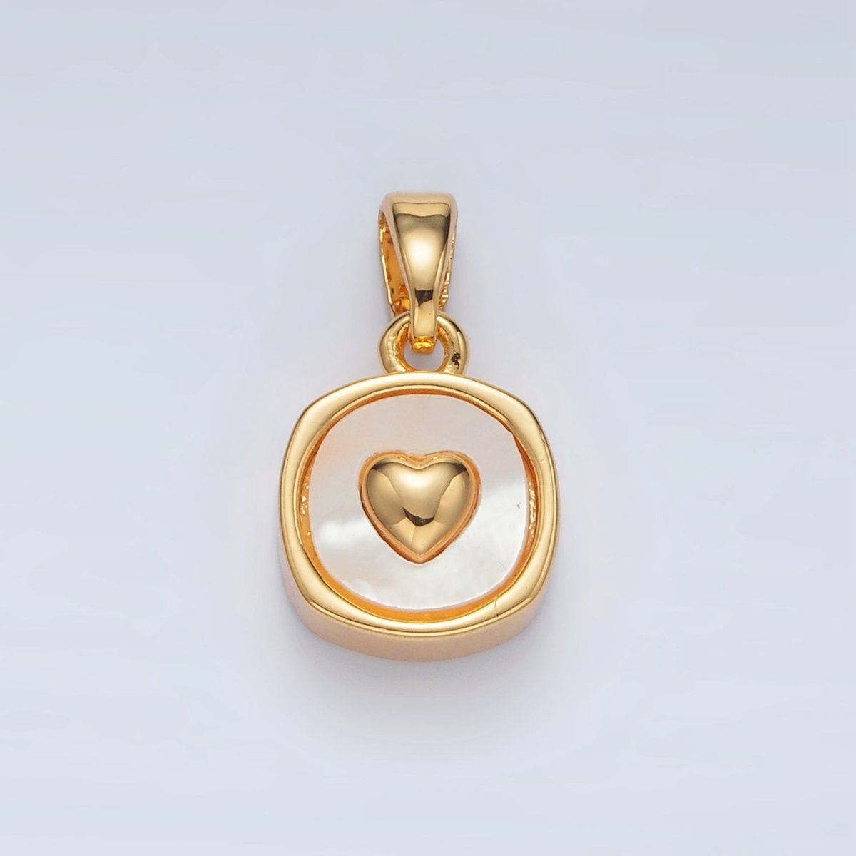 24K Gold Filled Heart Shell Pearl Stamped Bezel Pendant in Gold & Silver | AA1524 - DLUXCA