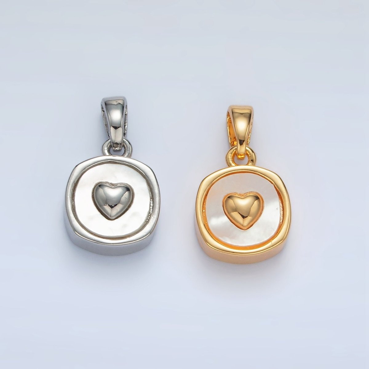 24K Gold Filled Heart Shell Pearl Stamped Bezel Pendant in Gold & Silver | AA1524 - DLUXCA