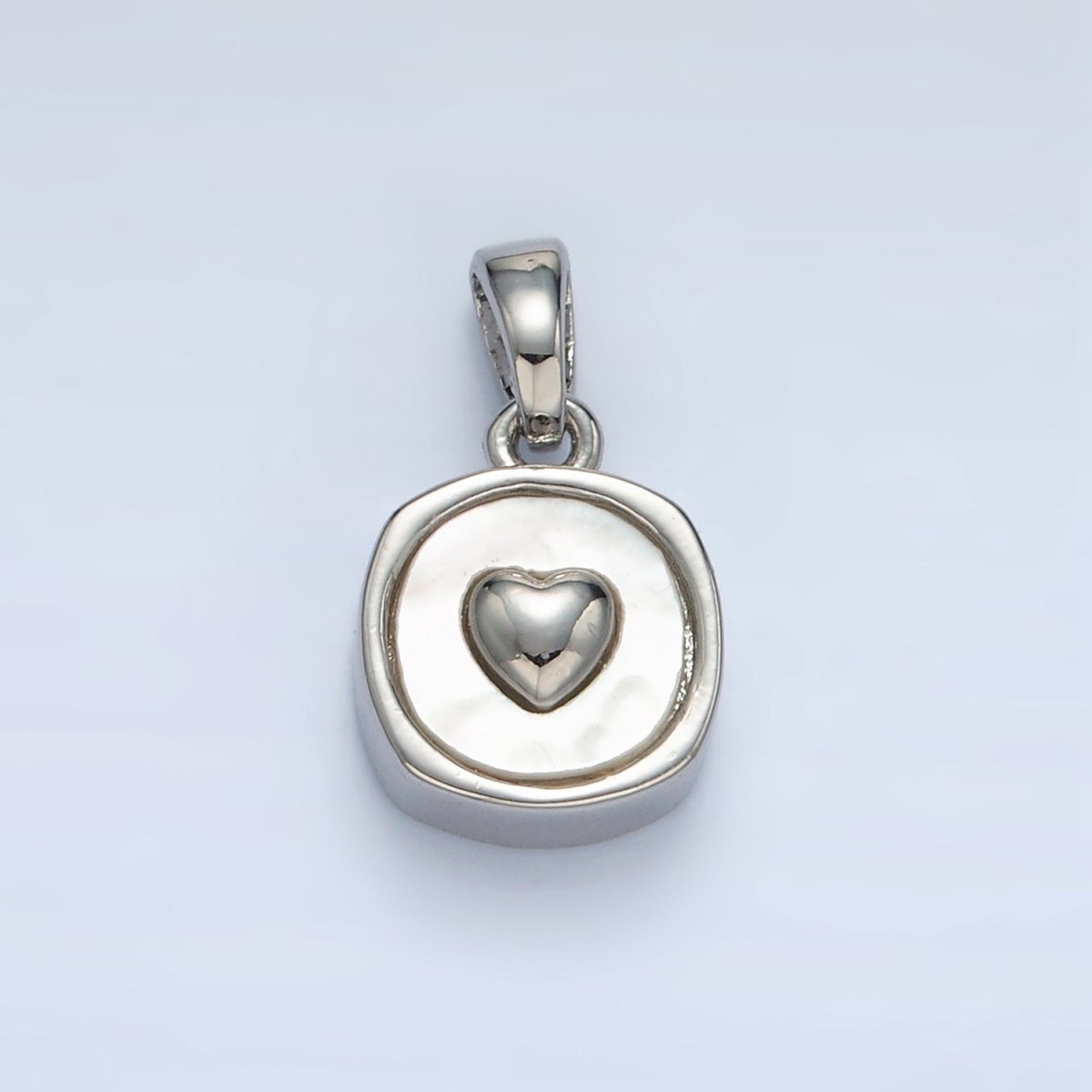 24K Gold Filled Heart Shell Pearl Stamped Bezel Pendant in Gold & Silver | AA1524 - DLUXCA