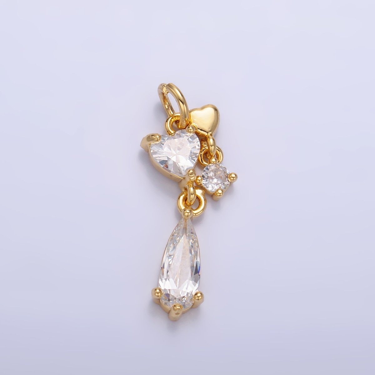 24K Gold Filled Heart Teardrop CZ Drop Charm in Gold & Silver | W816 - DLUXCA