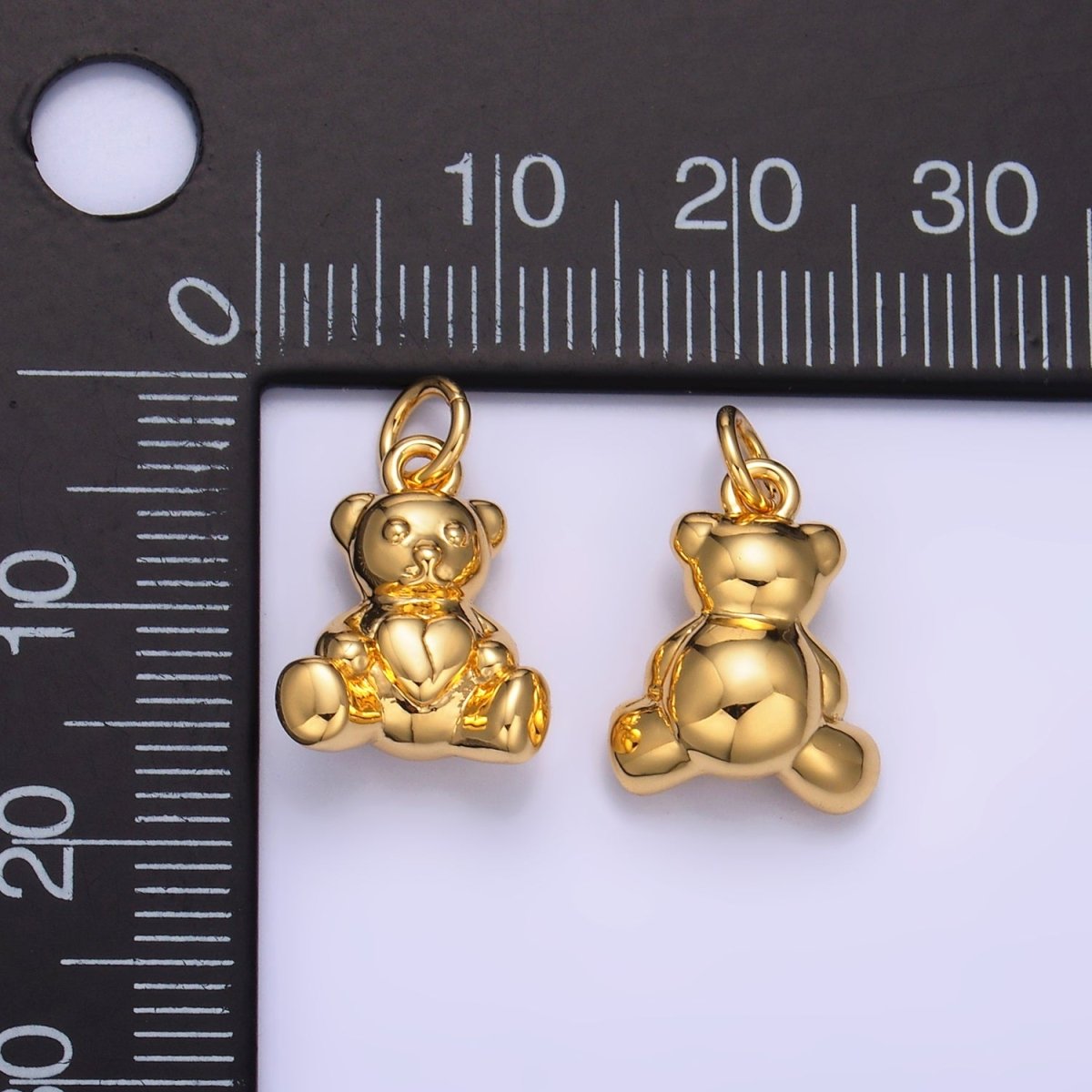 24K Gold Filled Heart Teddy Bear 3D Multidimensional Charm | W215 - DLUXCA