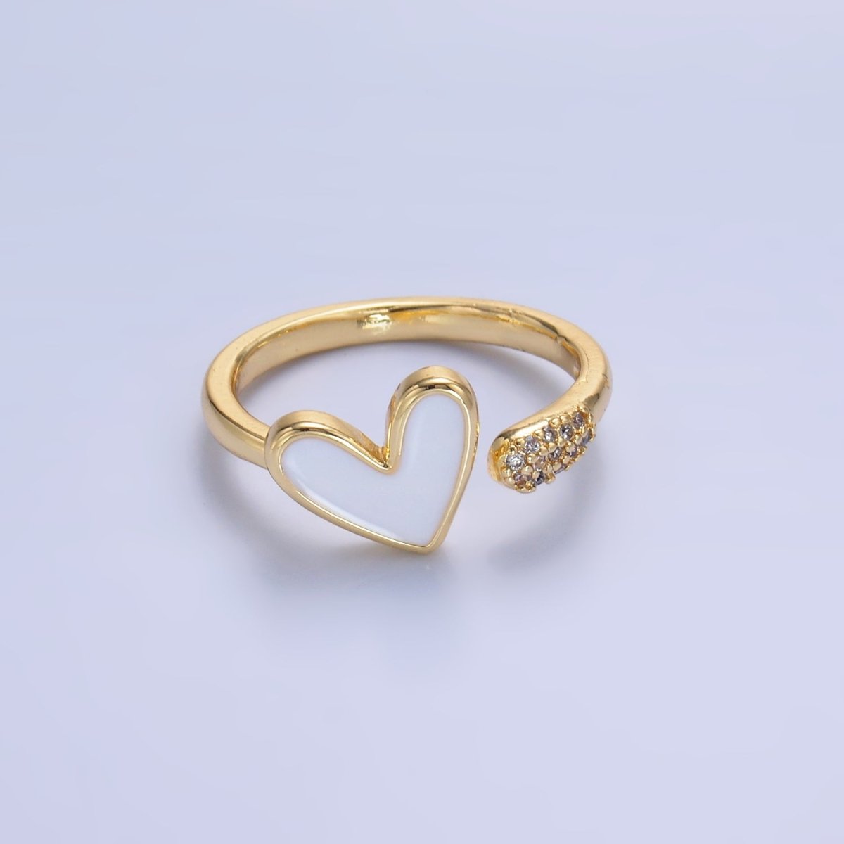 24K Gold Filled Heart White Enamel Micro Paved CZ Wrap Ring | O729 - DLUXCA