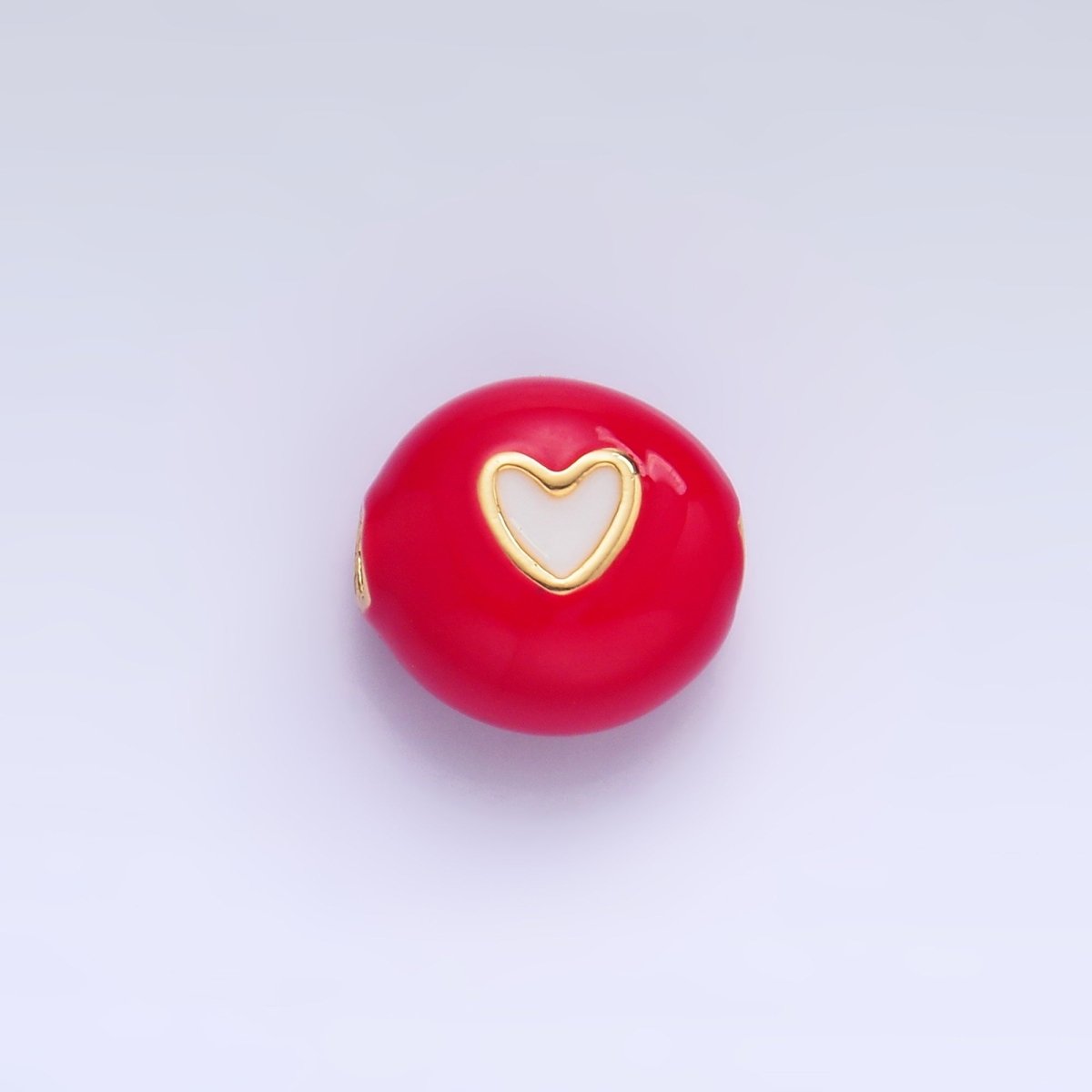 24K Gold Filled Heart White, Red Enamel Round Bead | B183 - DLUXCA