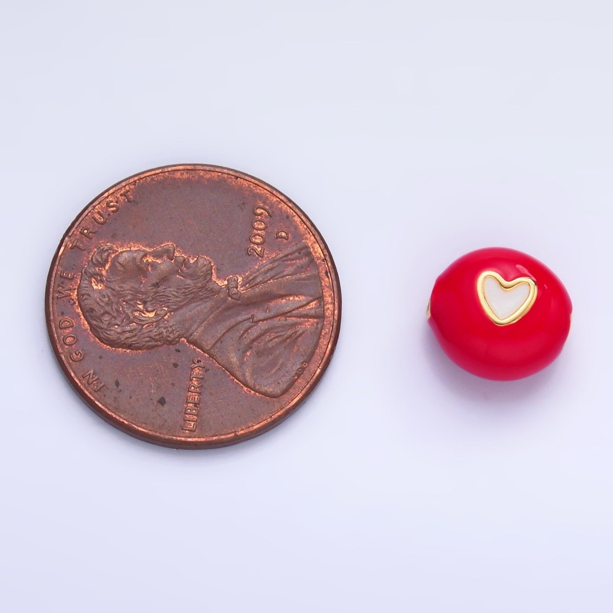 24K Gold Filled Heart White, Red Enamel Round Bead | B183 - DLUXCA