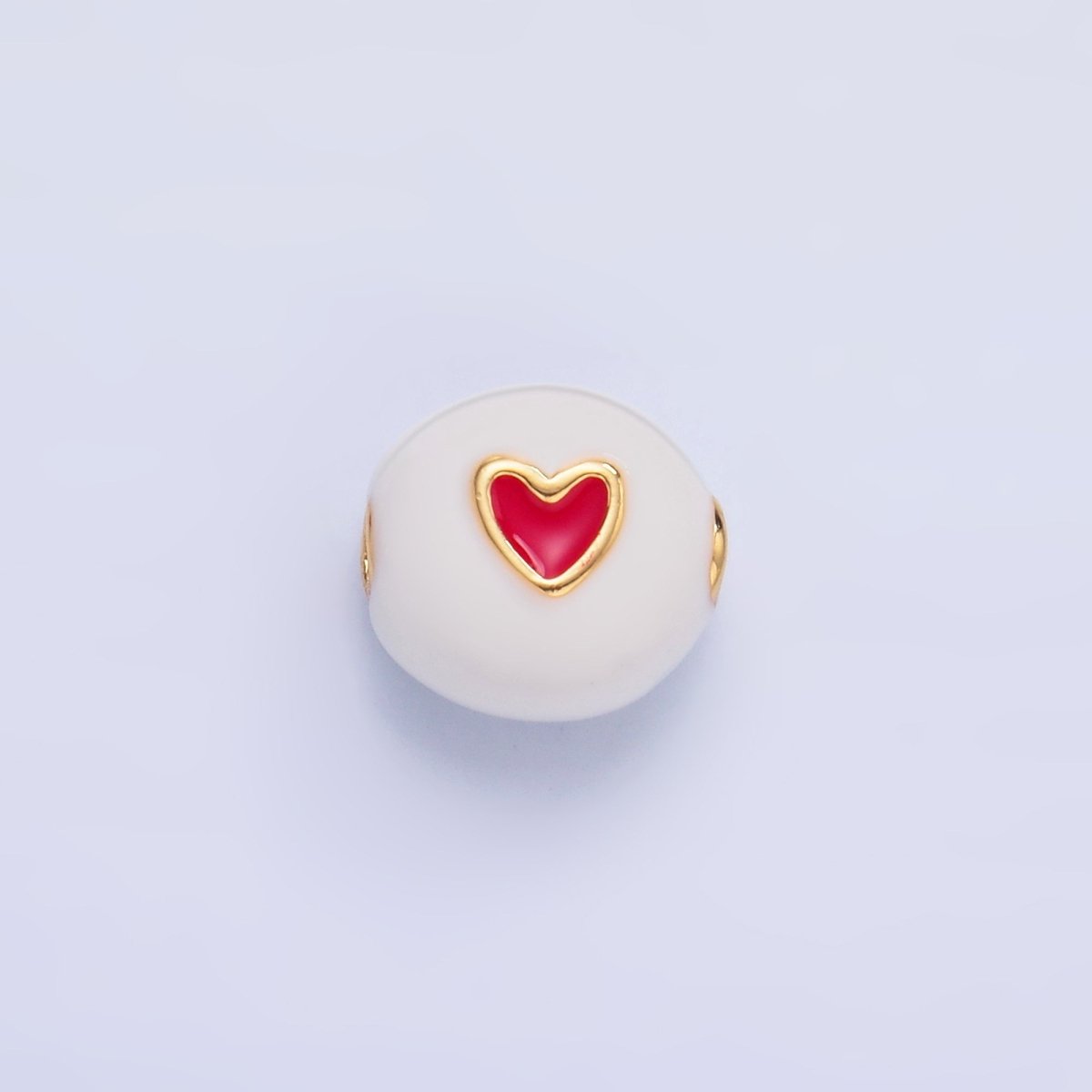 24K Gold Filled Heart White, Red Enamel Round Bead | B183 - DLUXCA