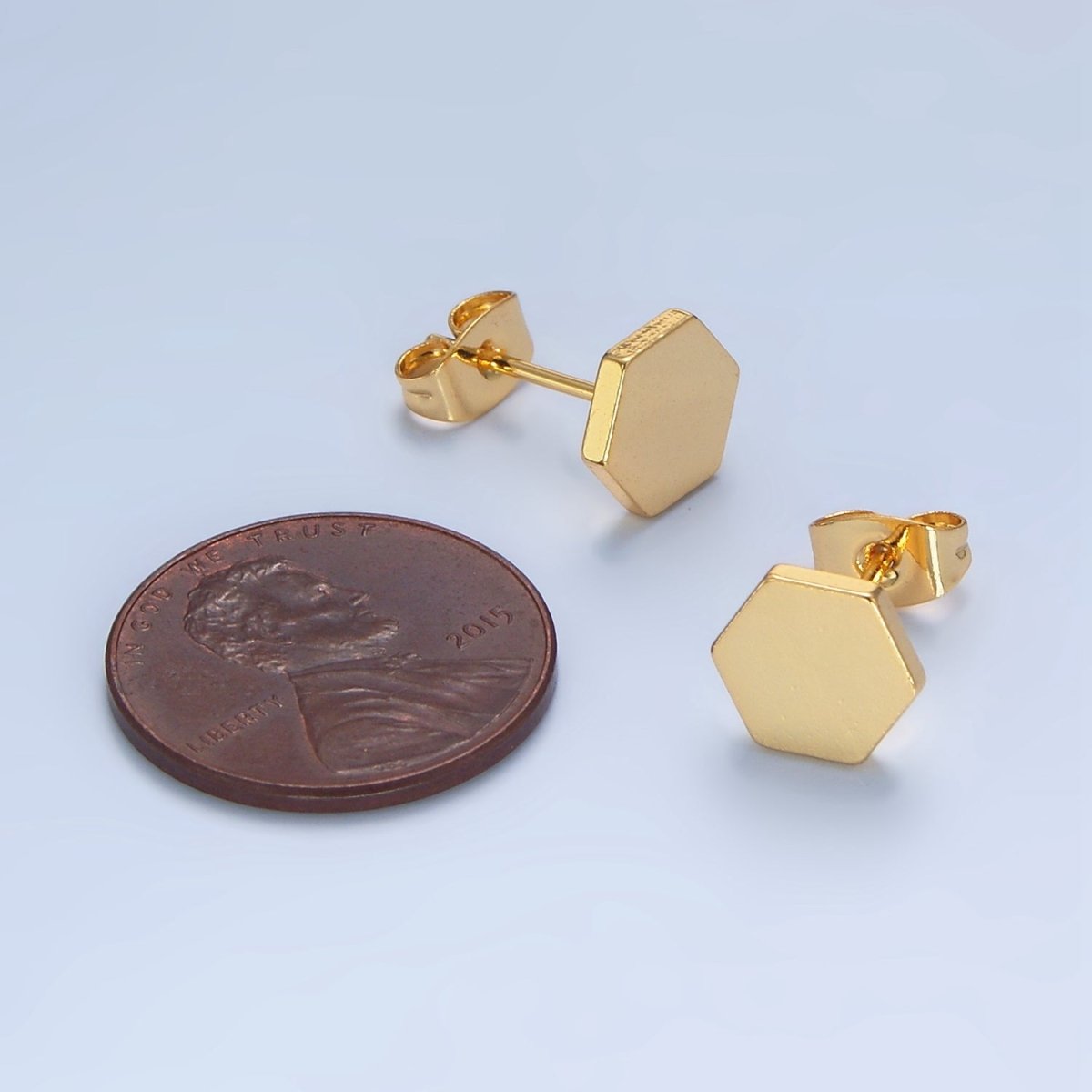 24K Gold Filled Hexagon Minimalist Stud Earrings | AD769 - DLUXCA