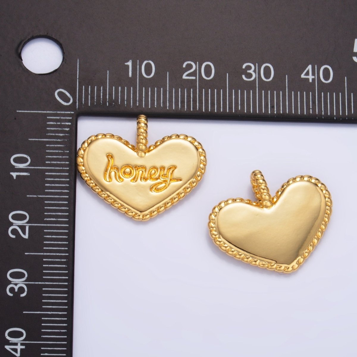 24K Gold Filled "Honey" Script Twisted Rope Heart Charm | AA - 1034 - DLUXCA