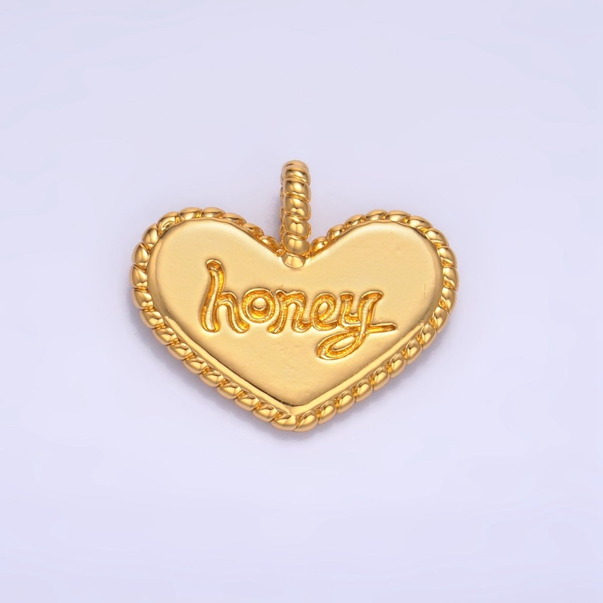 24K Gold Filled "Honey" Script Twisted Rope Heart Charm | AA - 1034 - DLUXCA