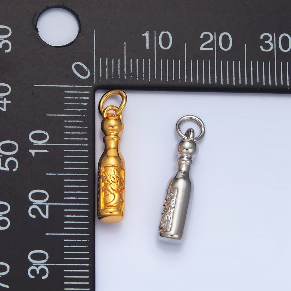 24K Gold Filled "Hot Stuff" Script Spicy Sauce Bottle Charm in Gold & Silver | E679 - DLUXCA