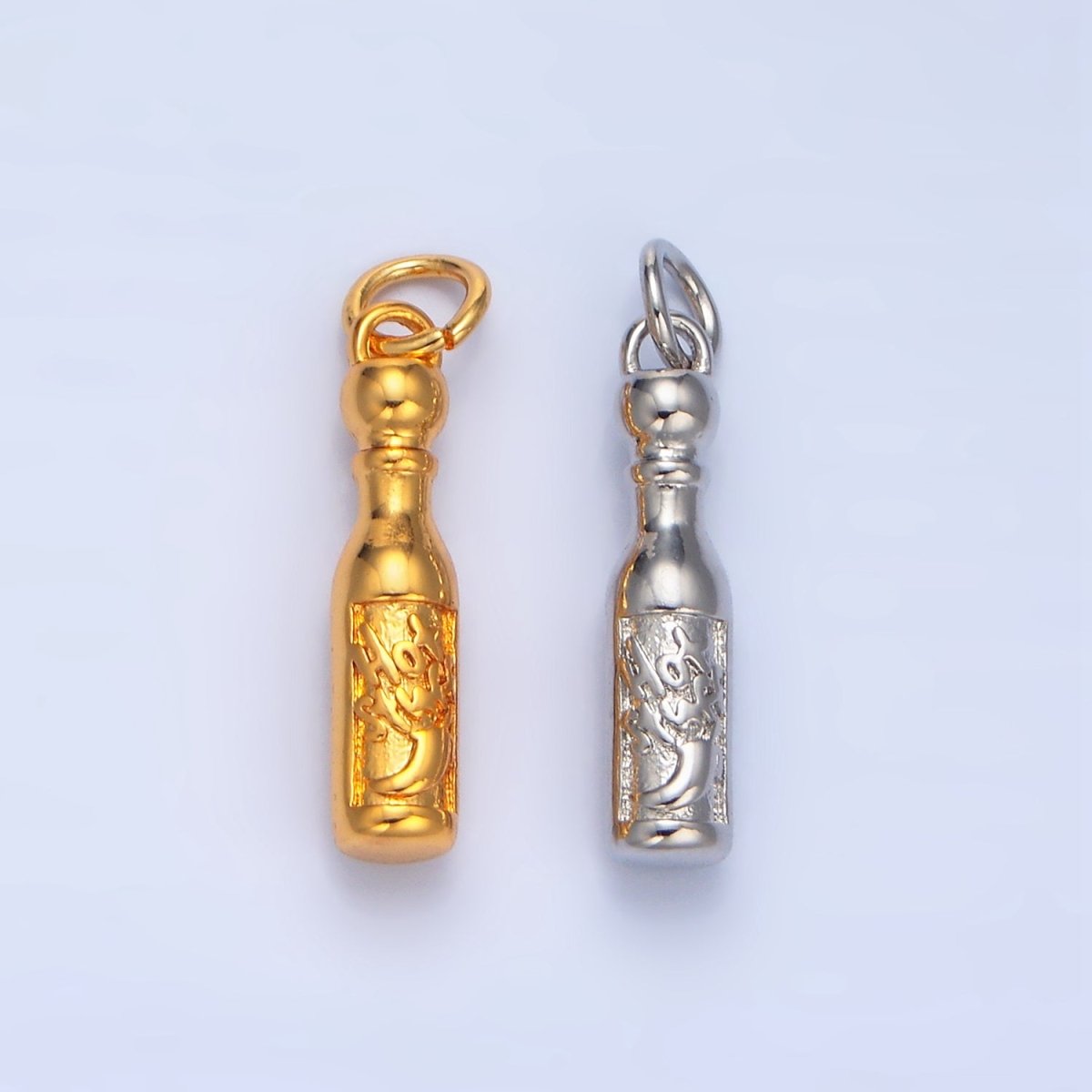 24K Gold Filled "Hot Stuff" Script Spicy Sauce Bottle Charm in Gold & Silver | E679 - DLUXCA