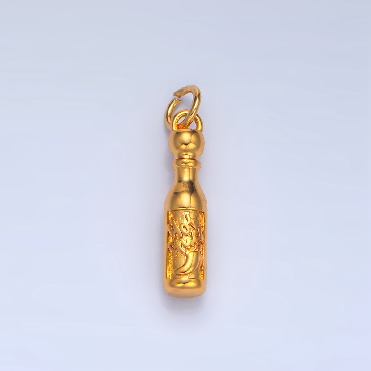 24K Gold Filled "Hot Stuff" Script Spicy Sauce Bottle Charm in Gold & Silver | E679 - DLUXCA