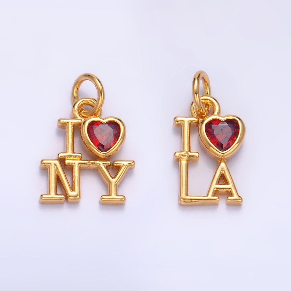 24K Gold Filled "I LOVE LA, NY" (Los Angeles, New York) City Script CZ Charm | W322 W323 - DLUXCA