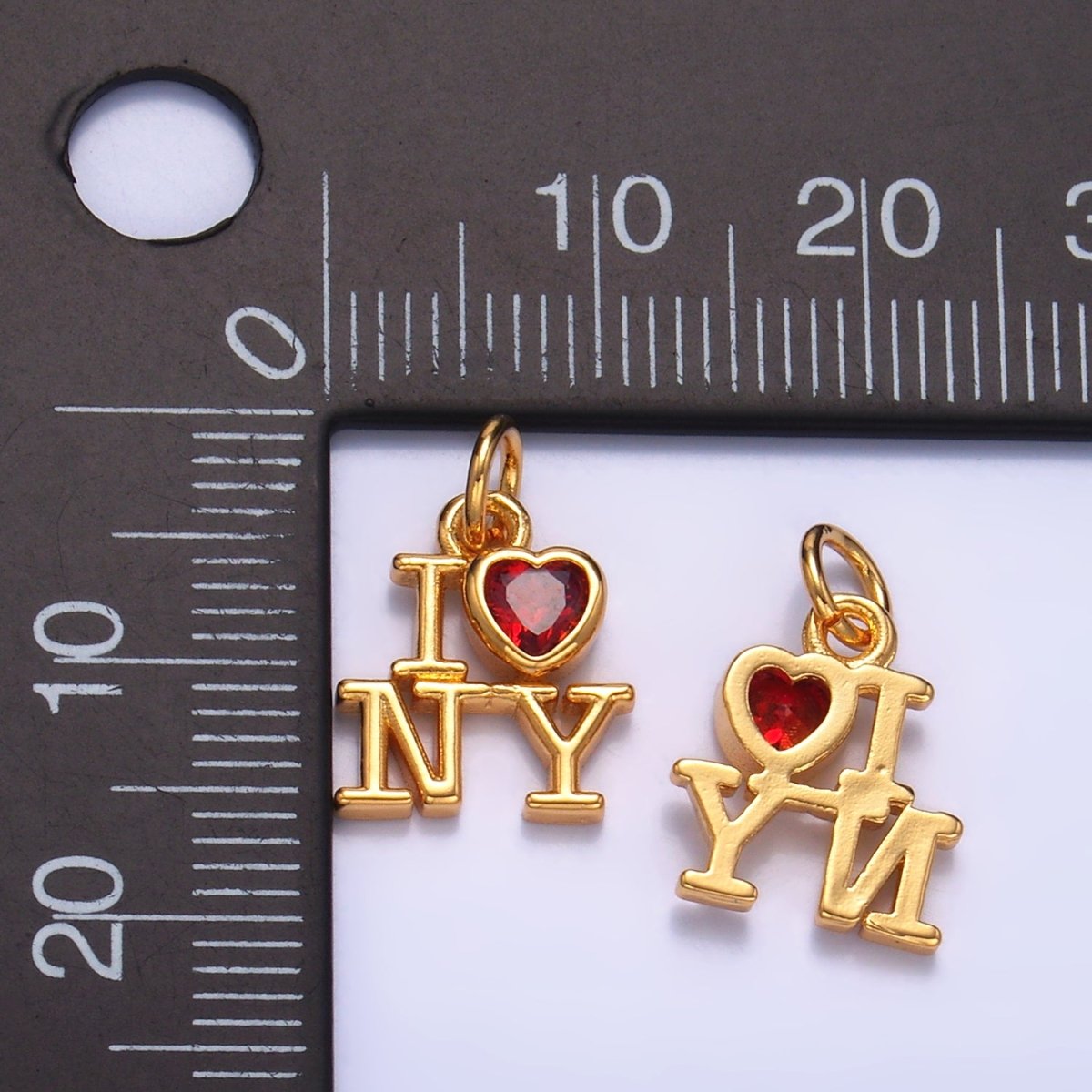 24K Gold Filled "I LOVE LA, NY" (Los Angeles, New York) City Script CZ Charm | W322 W323 - DLUXCA