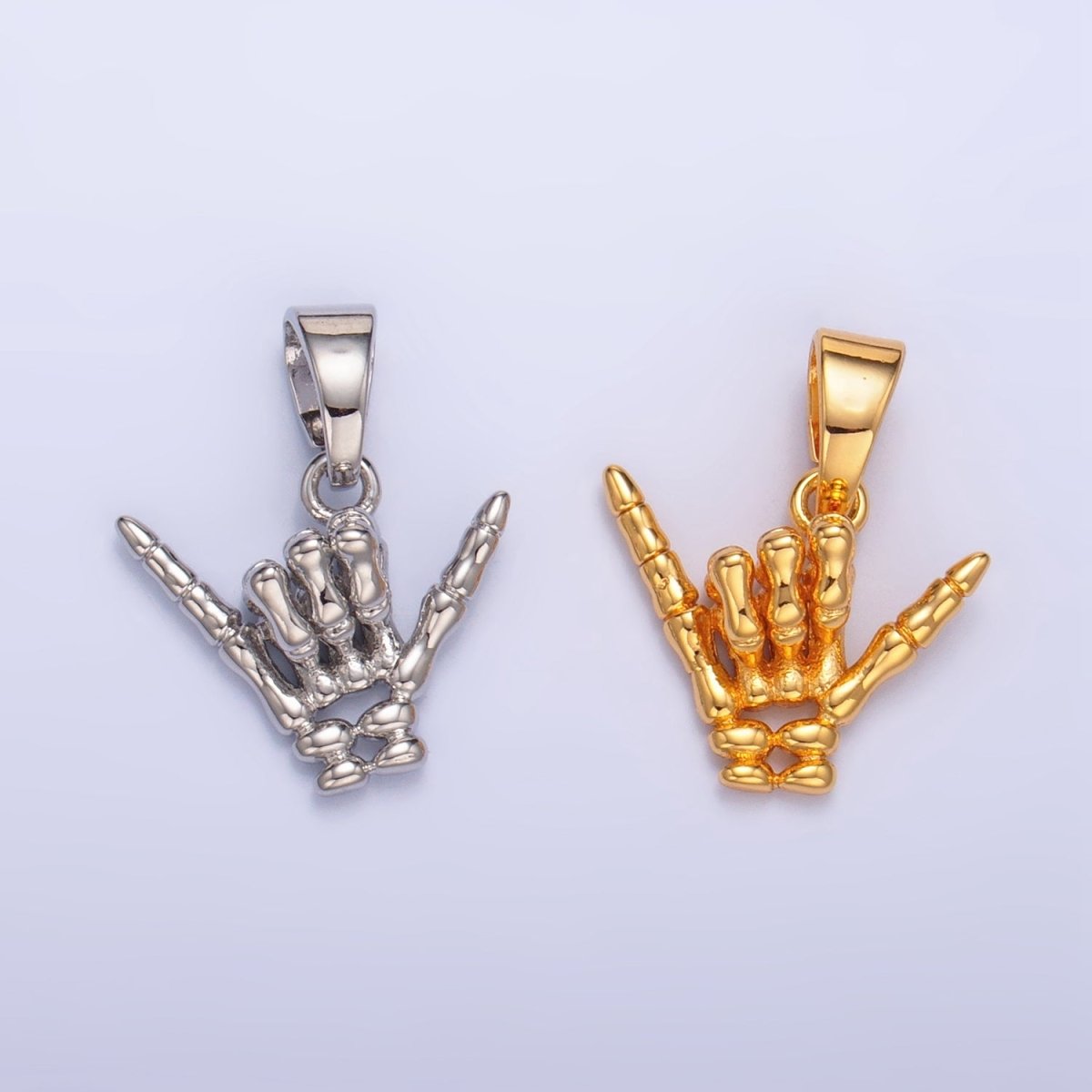 24K Gold Filled "I Love You" "Rock & Roll" Hand Gesture Skeleton Pendant in Gold & Silver | AA1002 - DLUXCA