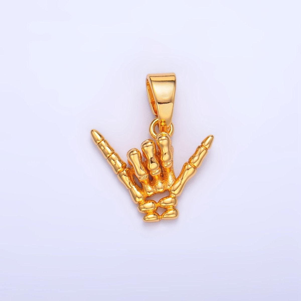 24K Gold Filled "I Love You" "Rock & Roll" Hand Gesture Skeleton Pendant in Gold & Silver | AA1002 - DLUXCA