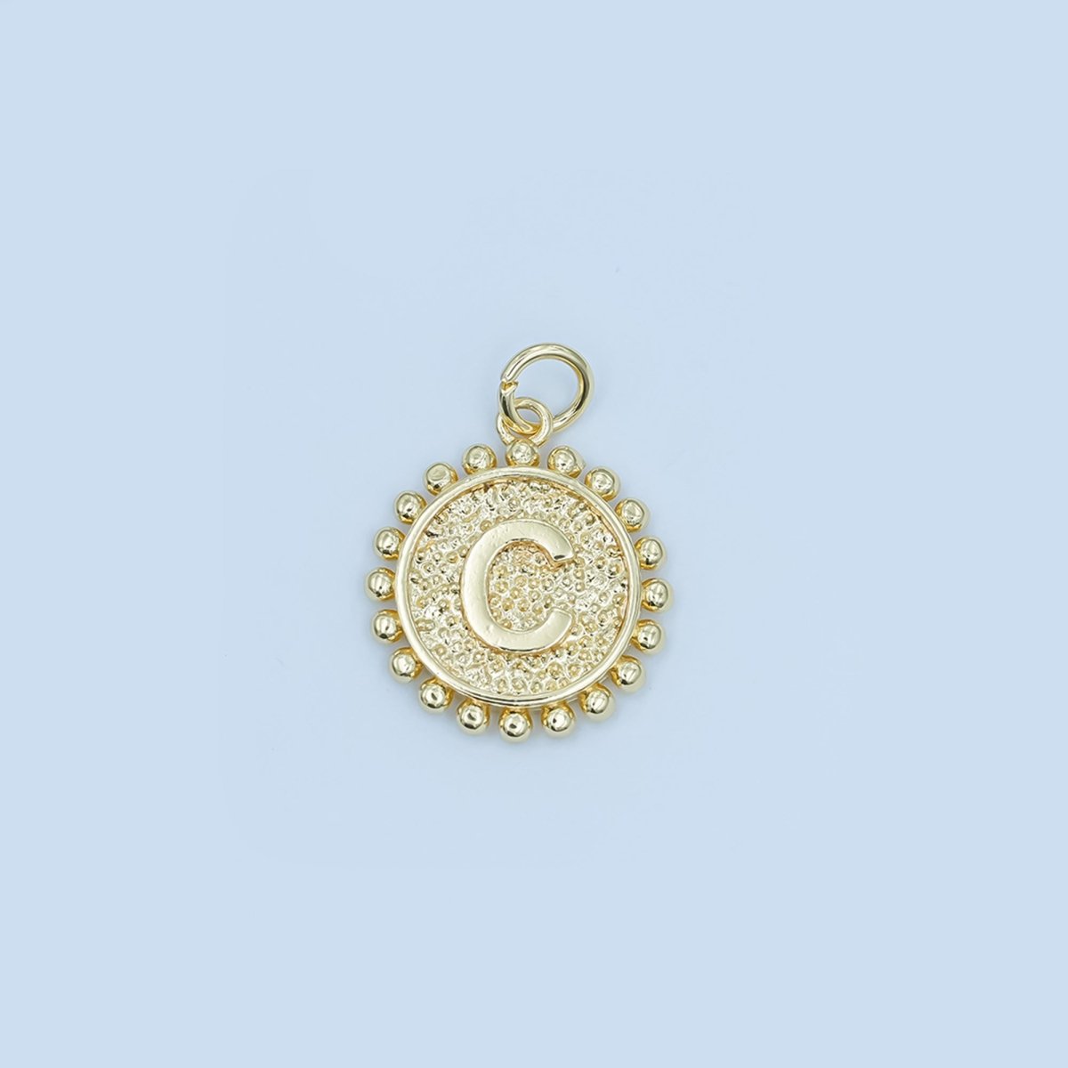 24K Gold Filled Initial Letter Geometric Dotted Round Charm | A292 - A304 - DLUXCA