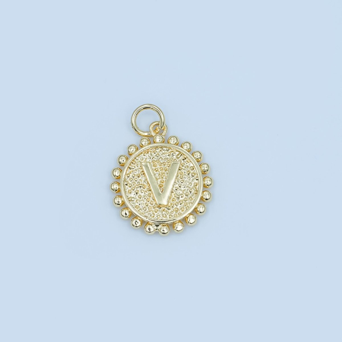24K Gold Filled Initial Letter Geometric Dotted Round Charm | A292 - A304 - DLUXCA