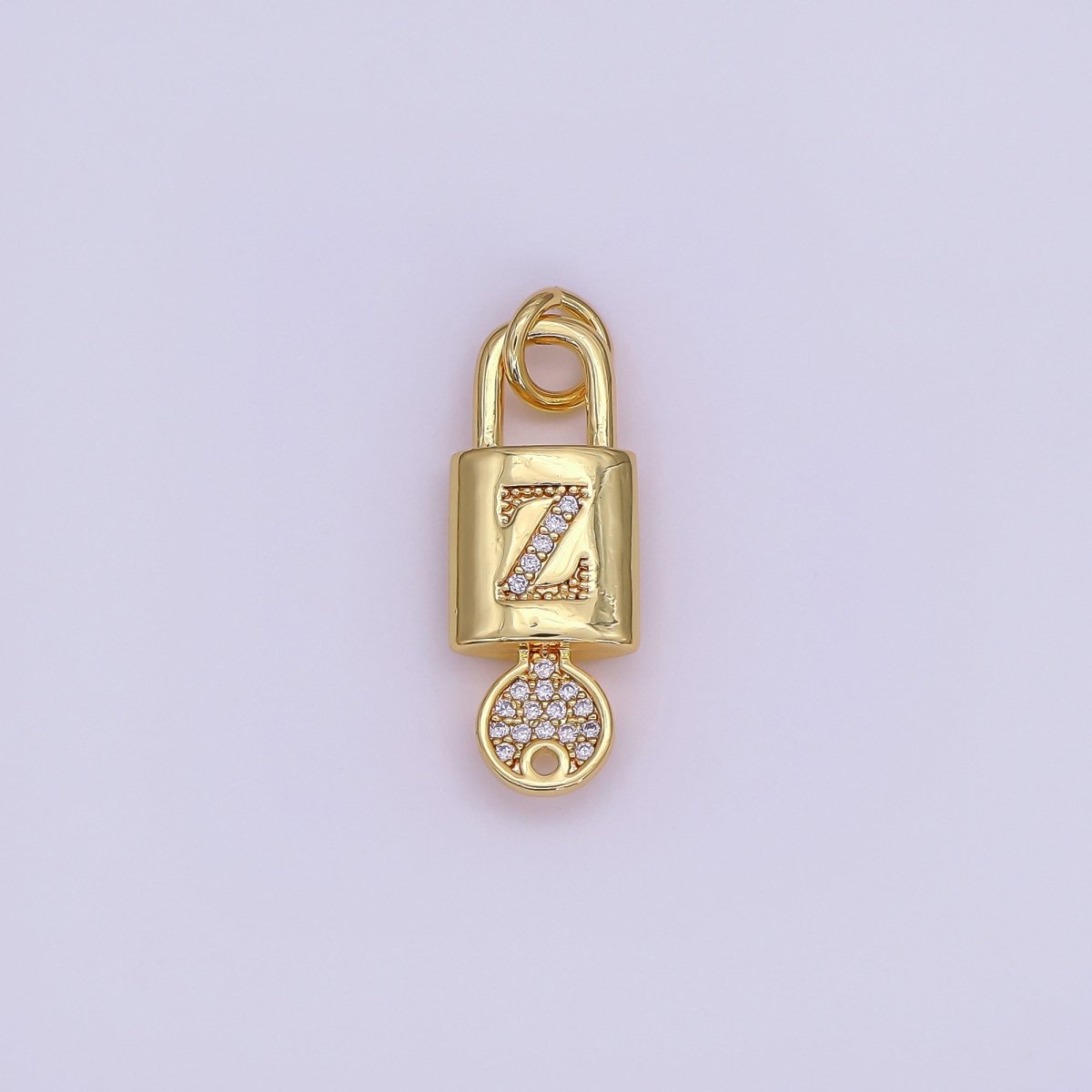 24K Gold Filled Initial Letter Micro Paved Padlock Key Charm | AF014 - AF026 - DLUXCA