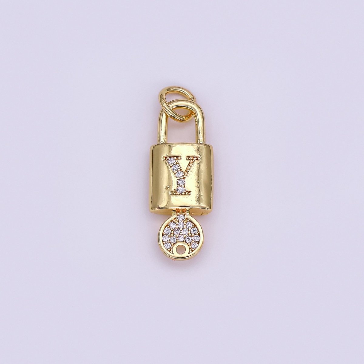 24K Gold Filled Initial Letter Micro Paved Padlock Key Charm | AF014 - AF026 - DLUXCA