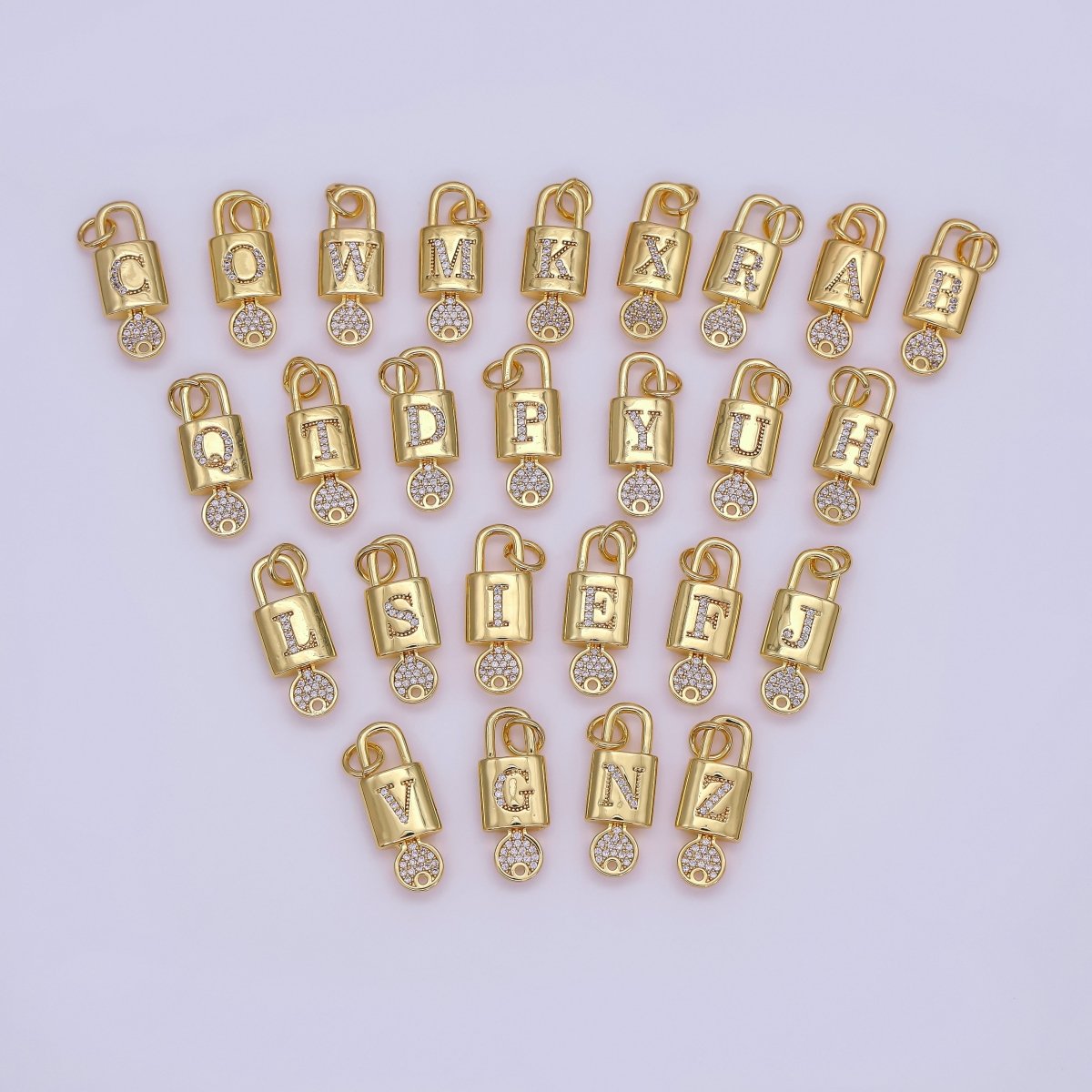 24K Gold Filled Initial Letter Micro Paved Padlock Key Charm | AF014 - AF026 - DLUXCA