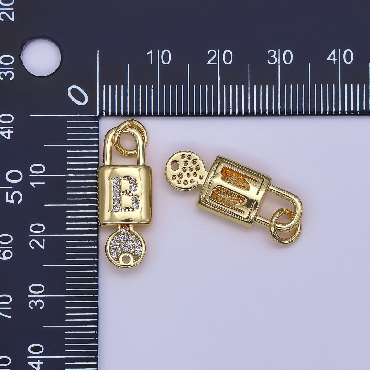 24K Gold Filled Initial Letter Micro Paved Padlock Key Charm | AF014 - AF026 - DLUXCA