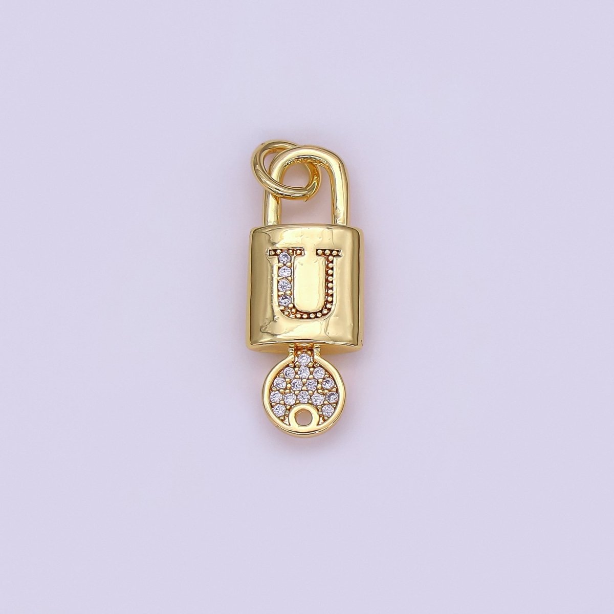 24K Gold Filled Initial Letter Micro Paved Padlock Key Charm | AF014 - AF026 - DLUXCA