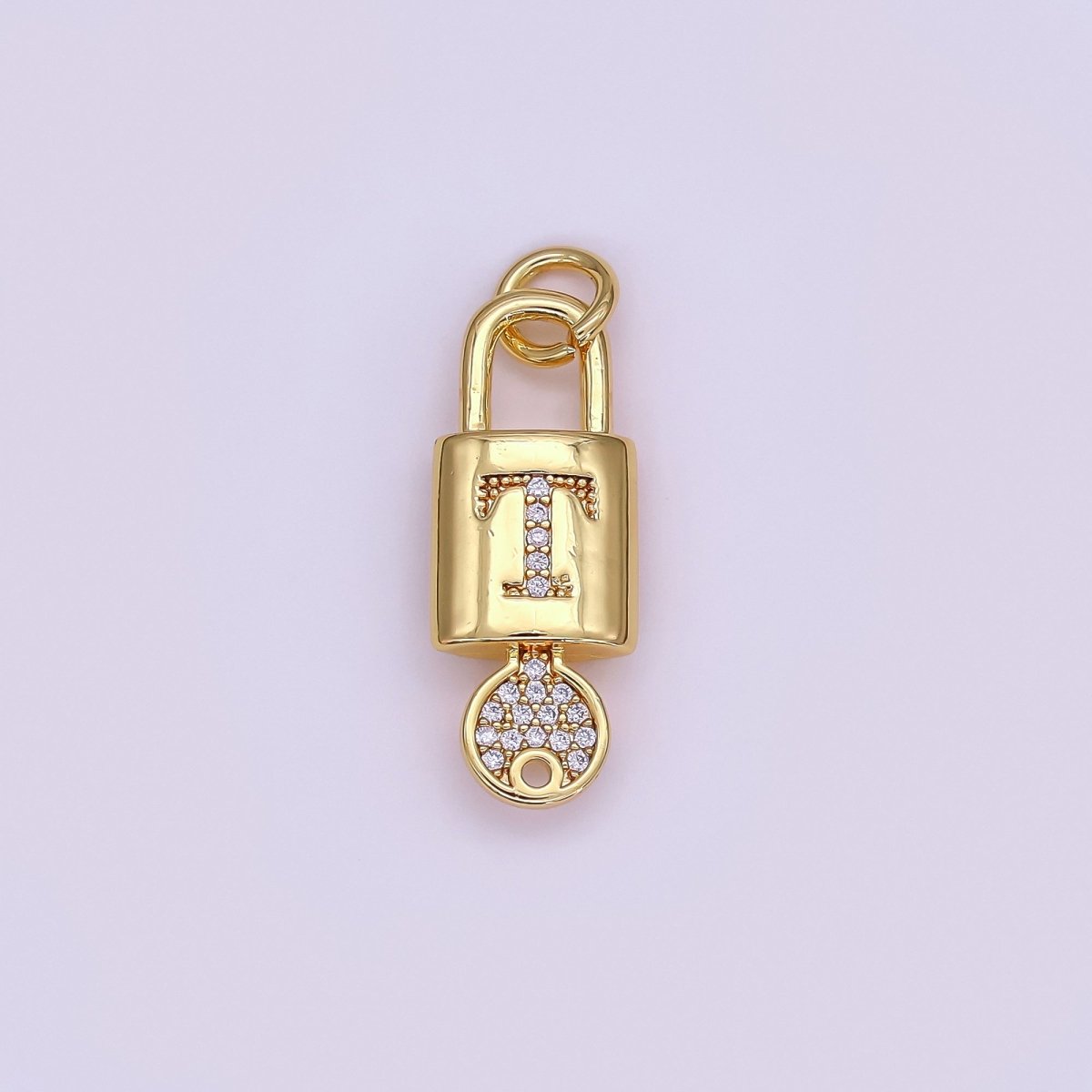 24K Gold Filled Initial Letter Micro Paved Padlock Key Charm | AF014 - AF026 - DLUXCA