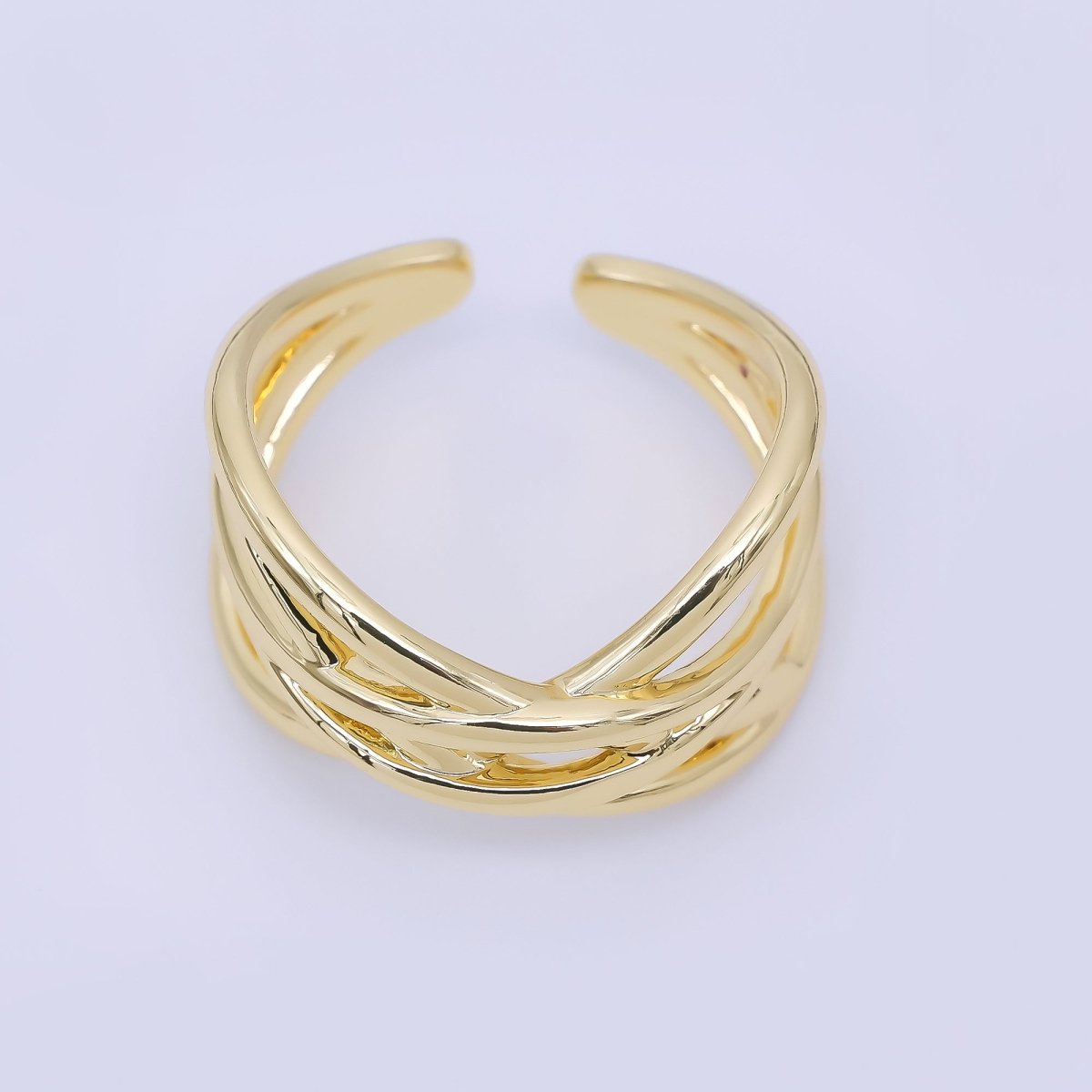 24K Gold Filled Intertwined Lines Crossing Twist Ring in Gold & Silver | O1628 O1631 - DLUXCA