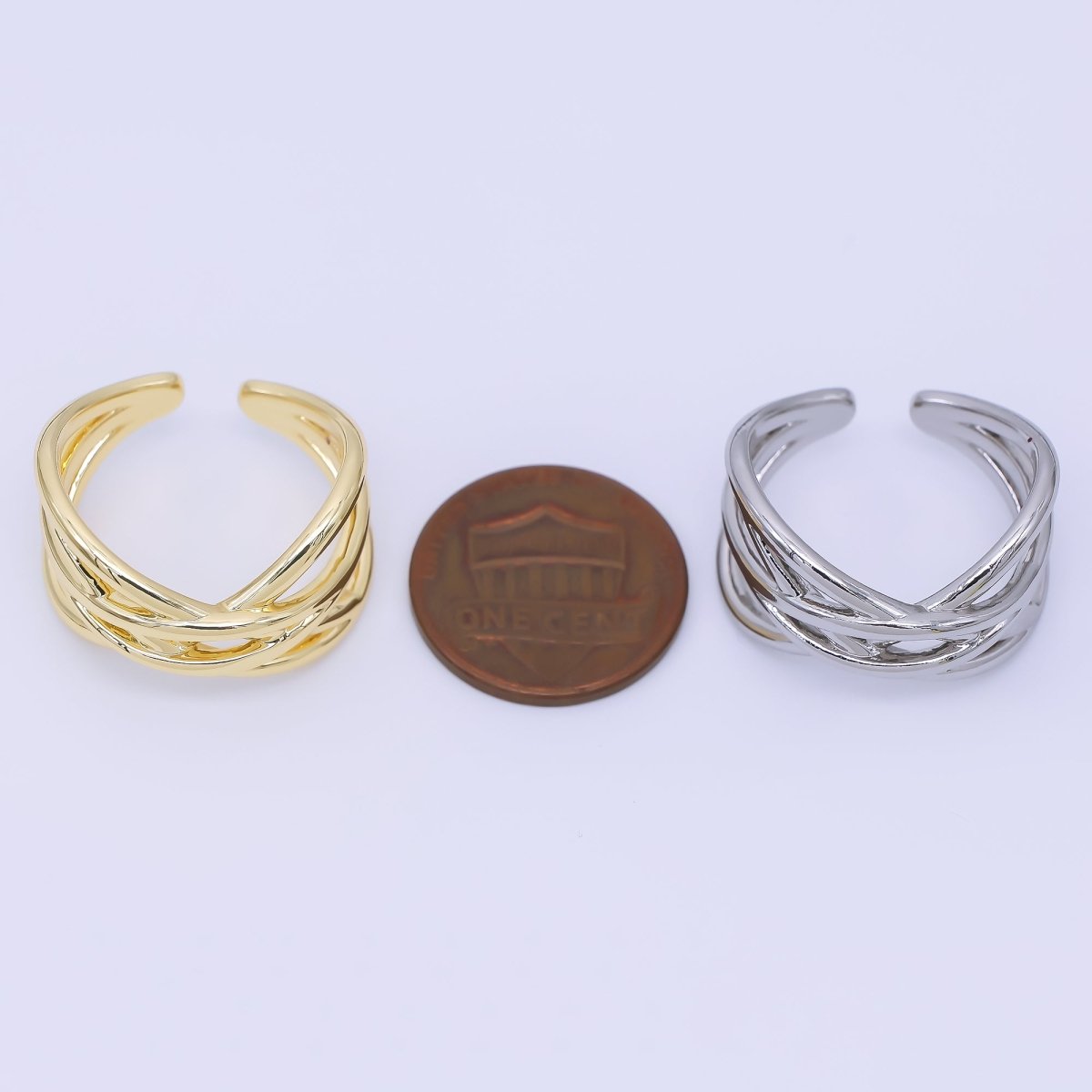 24K Gold Filled Intertwined Lines Crossing Twist Ring in Gold & Silver | O1628 O1631 - DLUXCA