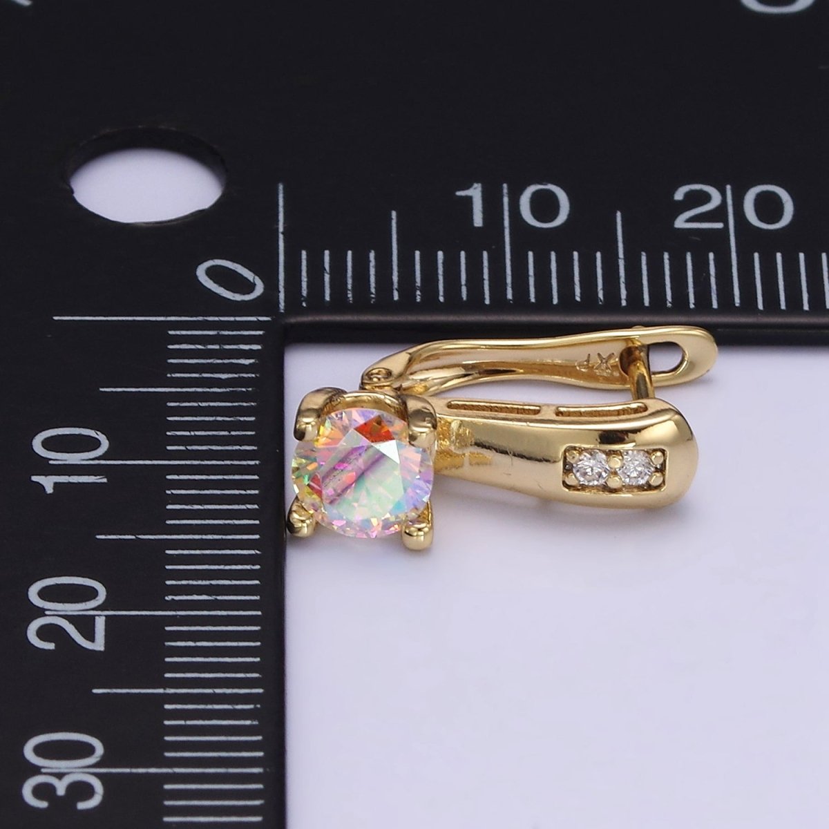 24K Gold Filled Iridescent AB Micro Paved CZ English Lock Hoop Earrings | AD700 - DLUXCA