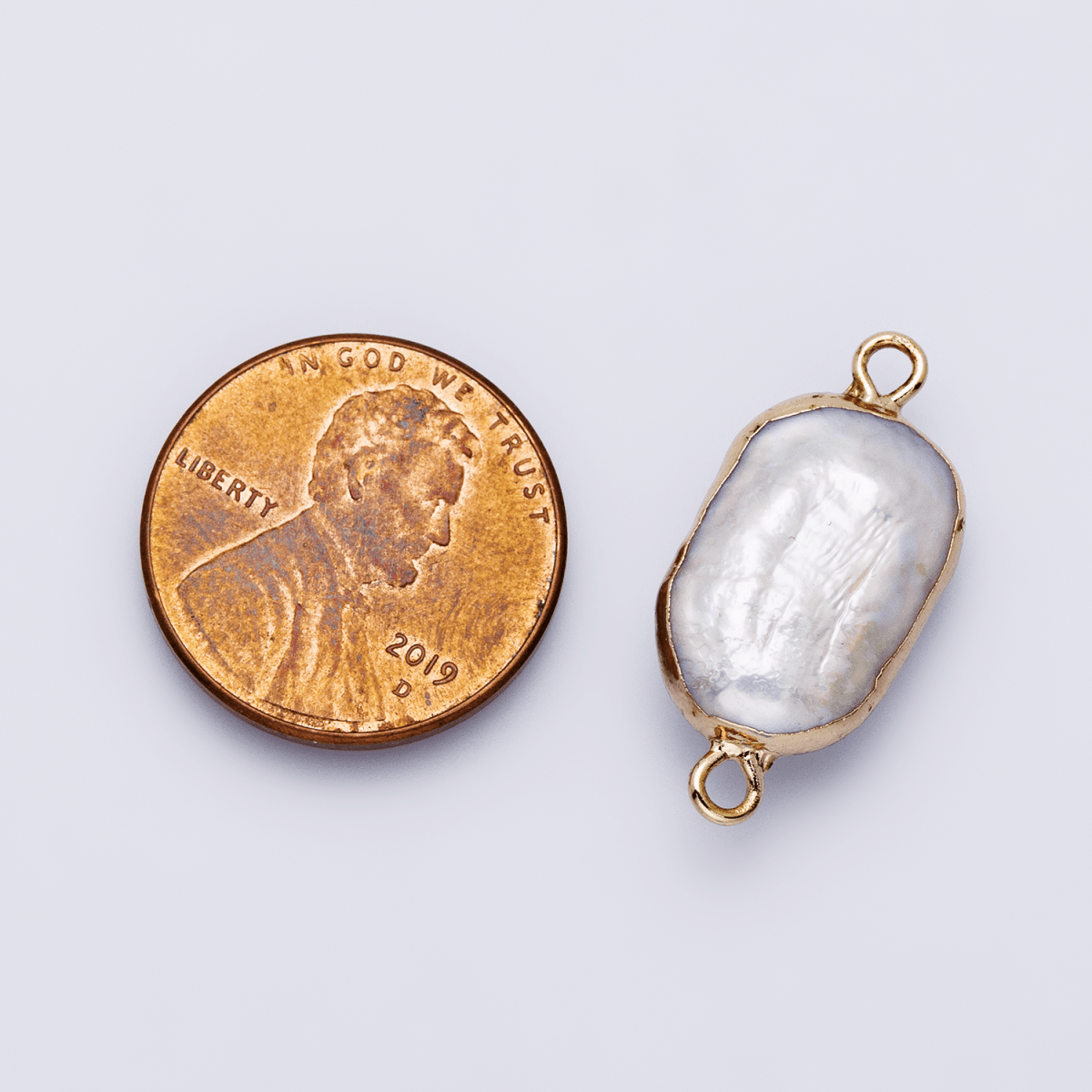 24K Gold Filled Iridescent Pastel Rectangular Biwa Freshwater Pearl Connector | P1945 - DLUXCA
