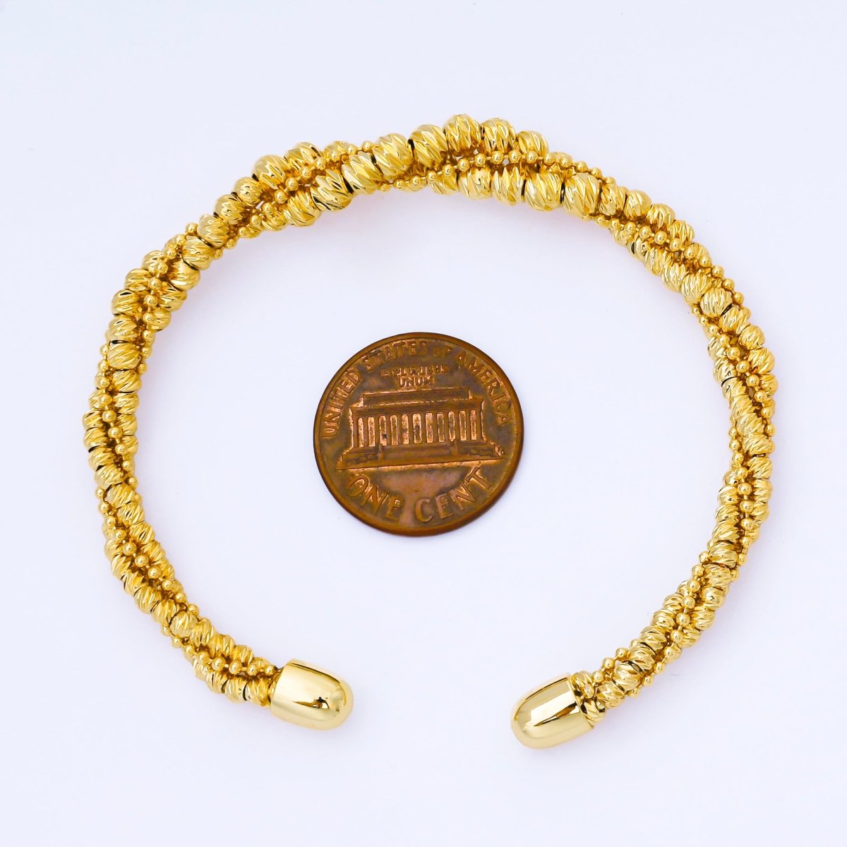 24K Gold Filled Irregular Twisted Ribbon Knotted Ball Cuff Bangle Bracelet | WA - 1688 - DLUXCA