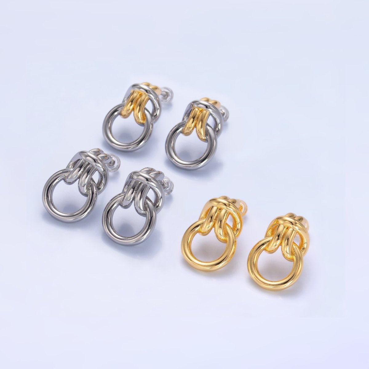 24K Gold Filled Knot Doorknocker Drop Stud Earrings in Gold, Silver & Mixed Metal | AB865 - AB867 - DLUXCA