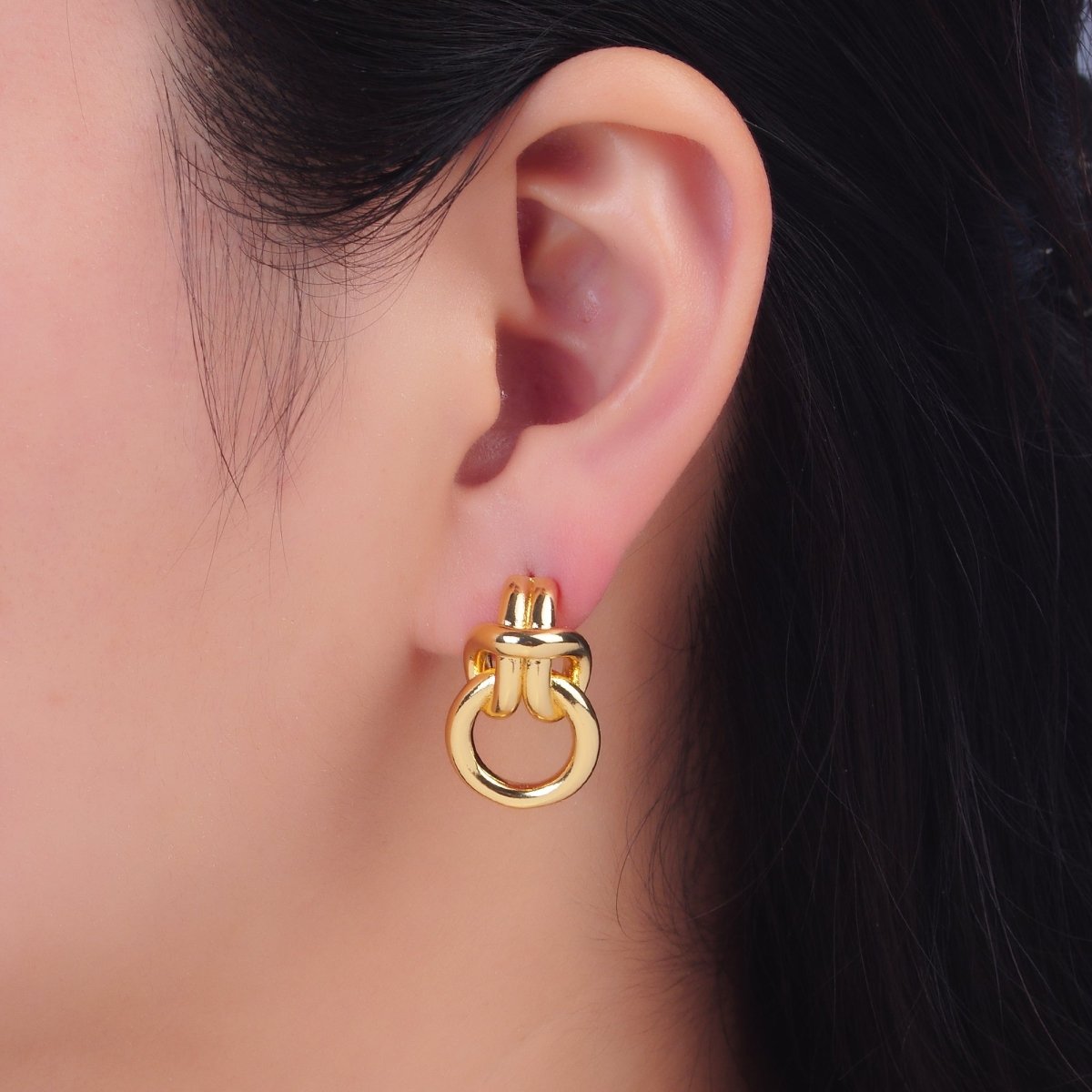 24K Gold Filled Knot Doorknocker Drop Stud Earrings in Gold, Silver & Mixed Metal | AB865 - AB867 - DLUXCA