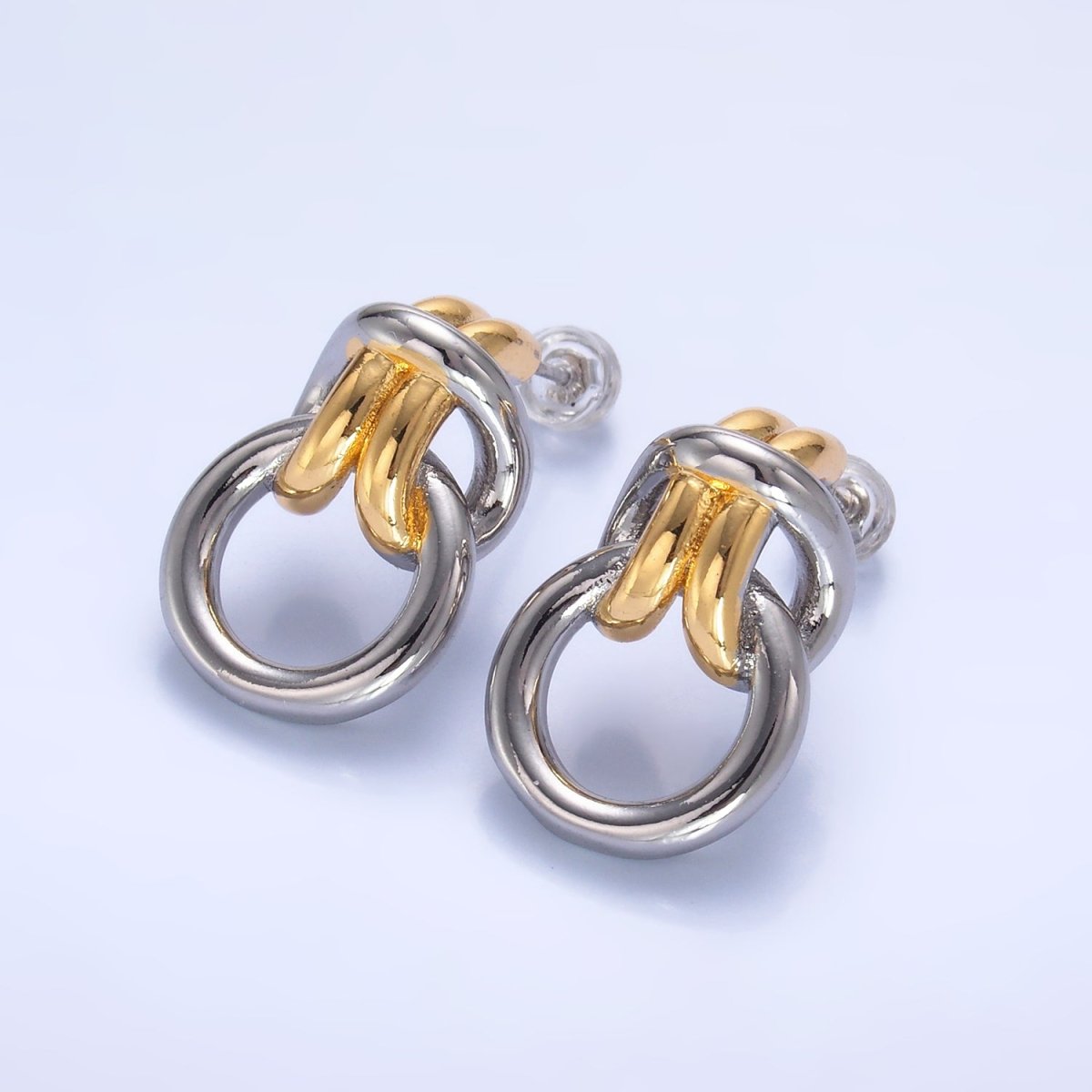 24K Gold Filled Knot Doorknocker Drop Stud Earrings in Gold, Silver & Mixed Metal | AB865 - AB867 - DLUXCA