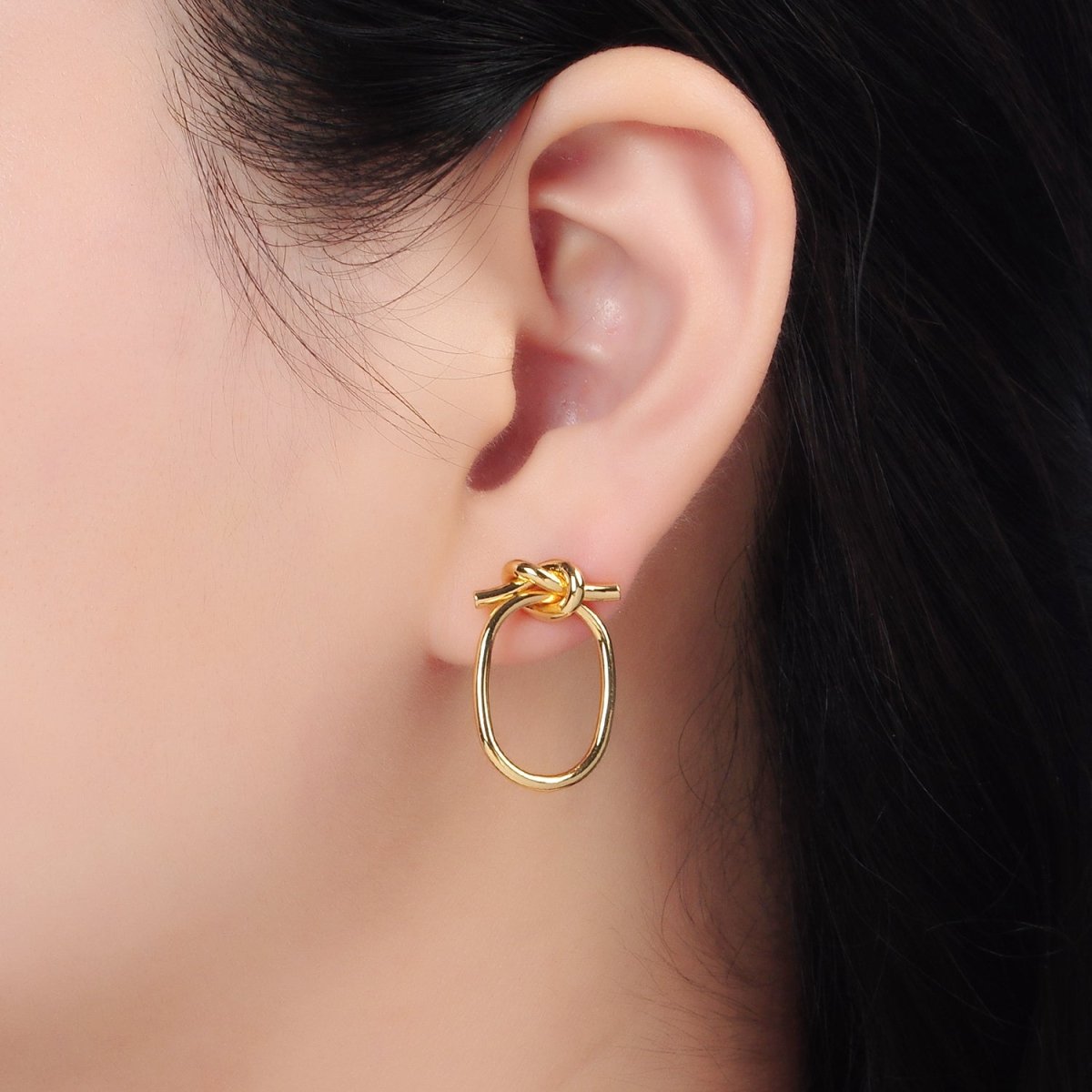 24K Gold Filled Knot Oblong Drop Stud Earrings | K178 - DLUXCA